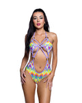 Stunning 5-Ring Bodysuit Rave Bodysuit in Neon Multi by Build-A-Hoochie