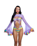 Hypnotic Faux Fur Trimmed Mesh Shrug Rave Shrug in Lavender by Build-A-Hoochie