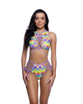 Tempting Lace-Up Shorts Rave Shorts in Neon Multi by Build-A-Hoochie