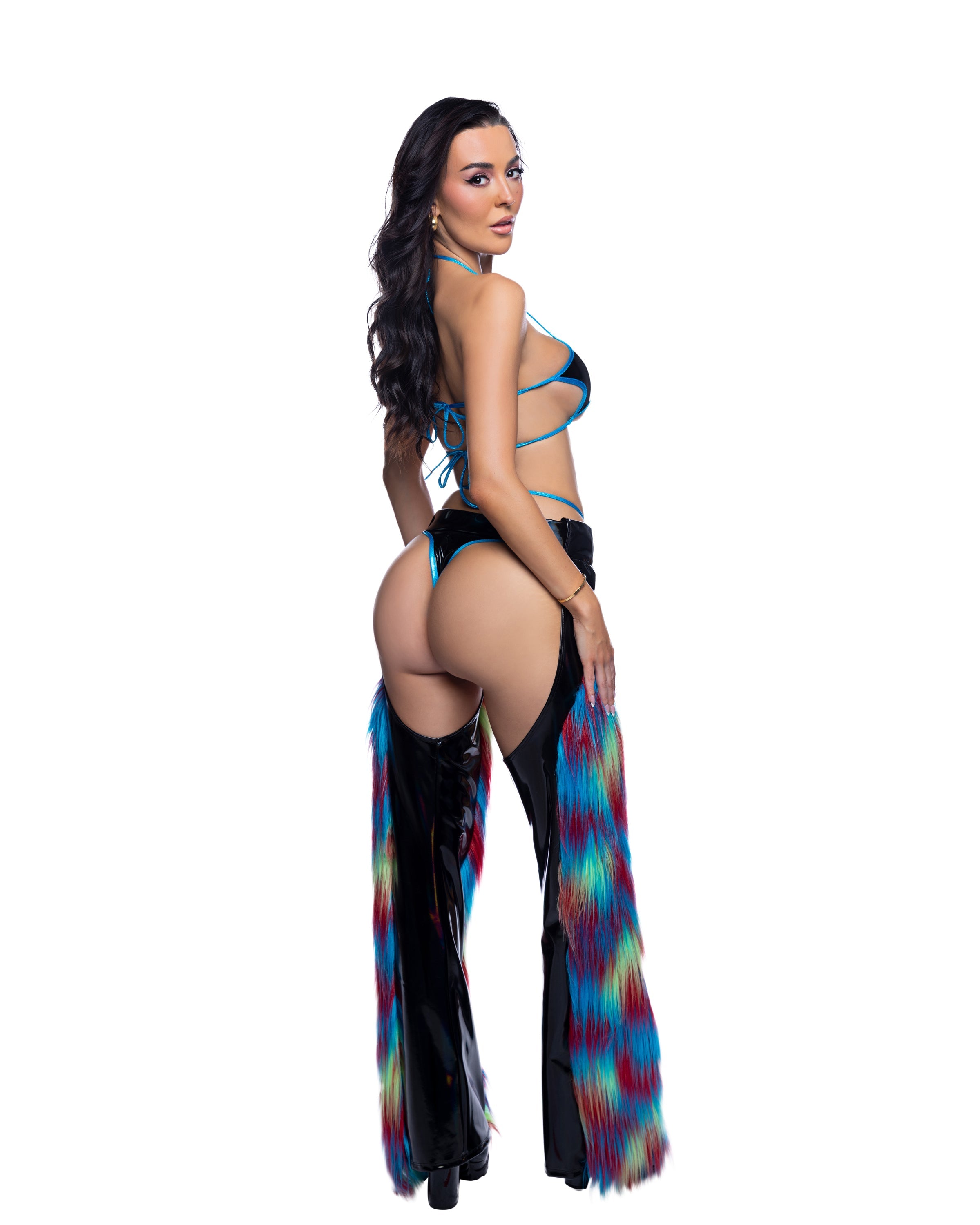 BAHJR299 - Flirty PVC & Faux Fur Belted Chaps