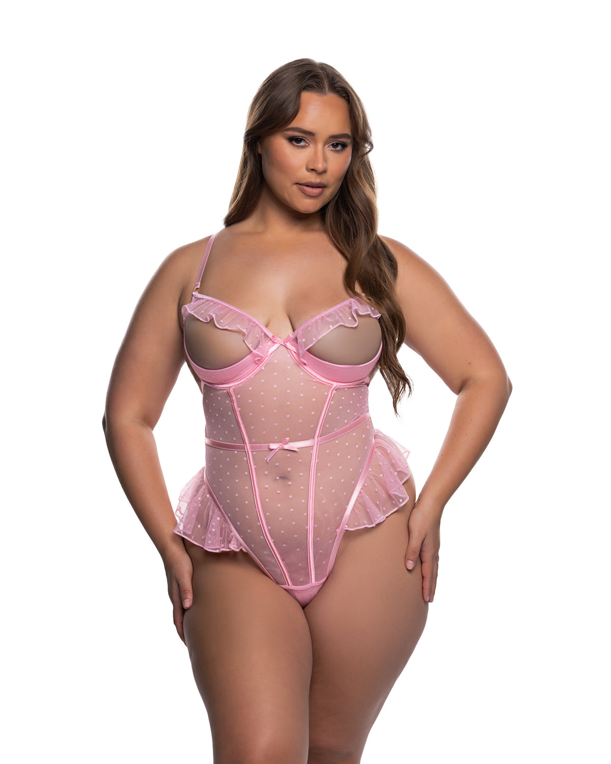 Luxurious Peek-A-Boo Bliss Teddy in Pink by Build-A-Hoochie