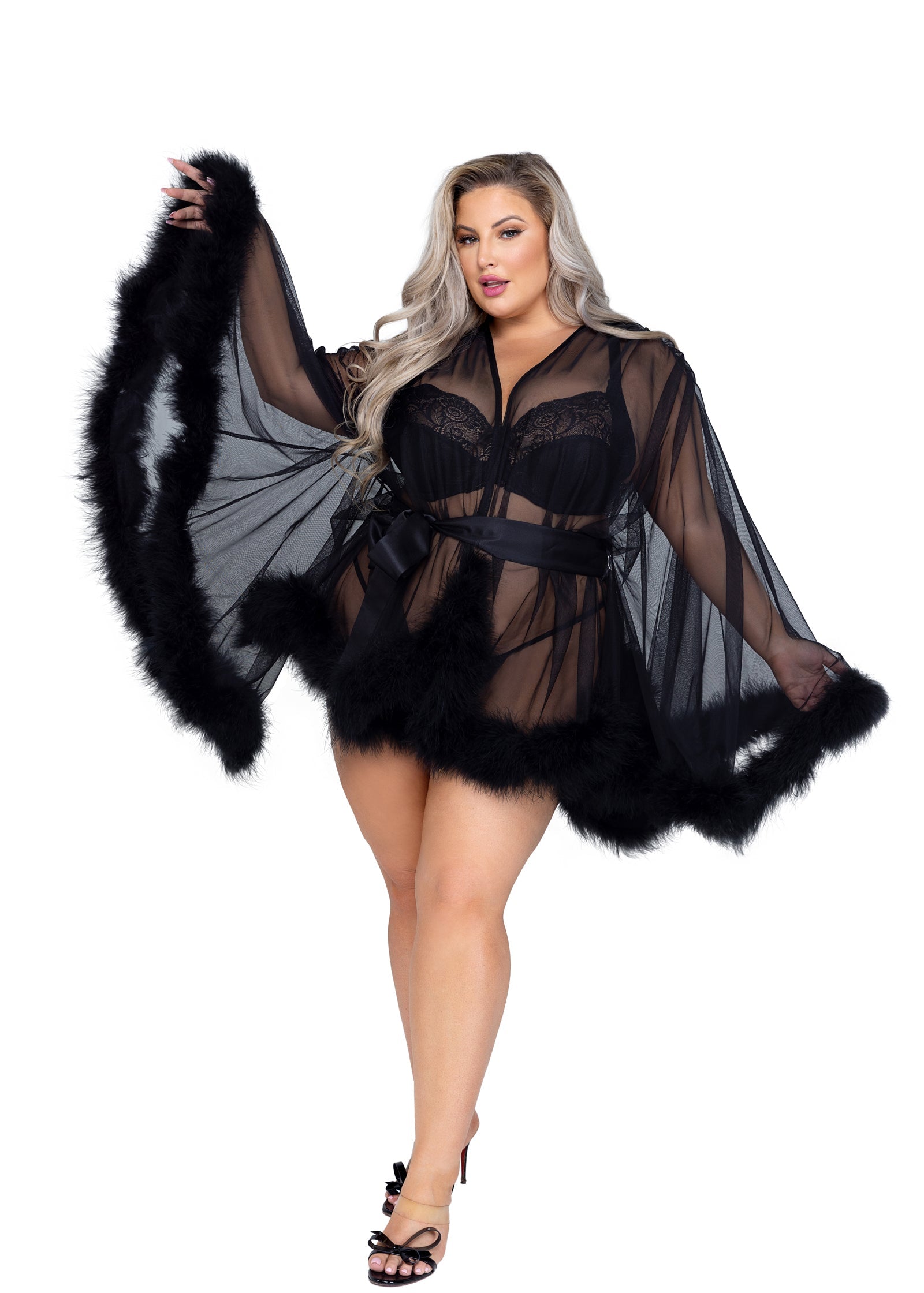 Black Classic Hollywood Glam Luxury Mini Robe Lingerie Size QUEEN SIZE