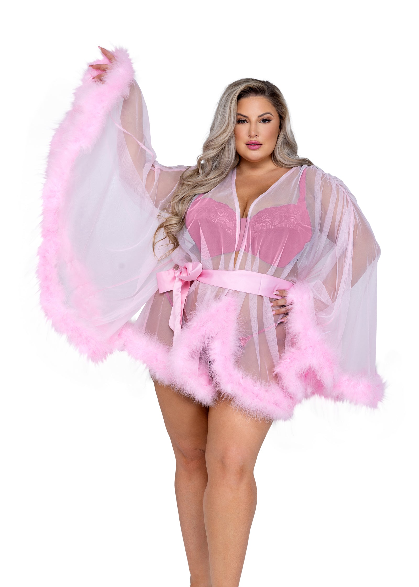 Baby pink Classic Hollywood Glam Luxury Mini Robe Lingerie Size QUEEN SIZE