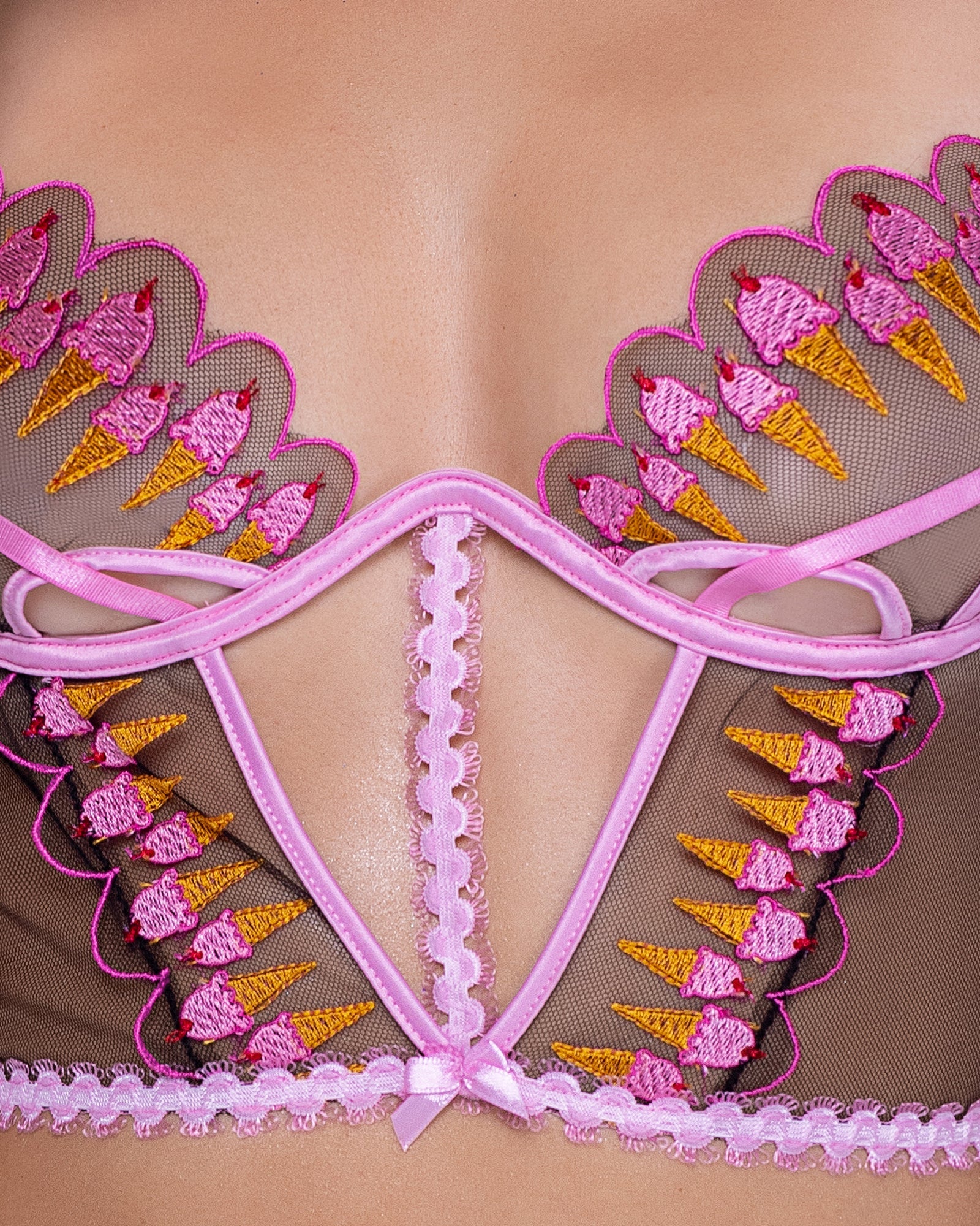 Delicate Strawberry Sherbet 2-Piece Bustier Short Set Lingerie