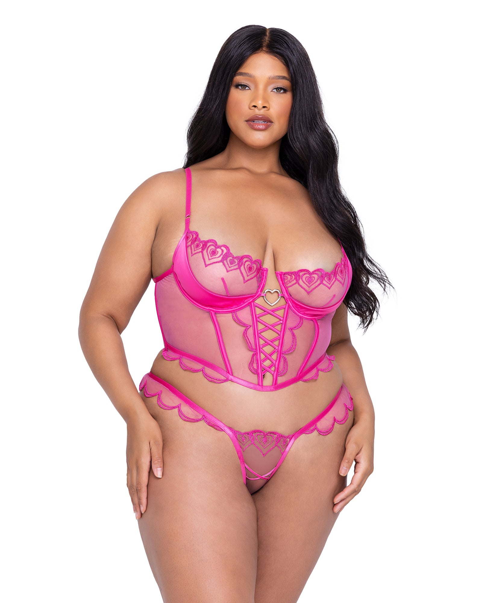 Pink Noble Bubblegum Heart 2-Piece Bustier Set Lingerie Size 2XL