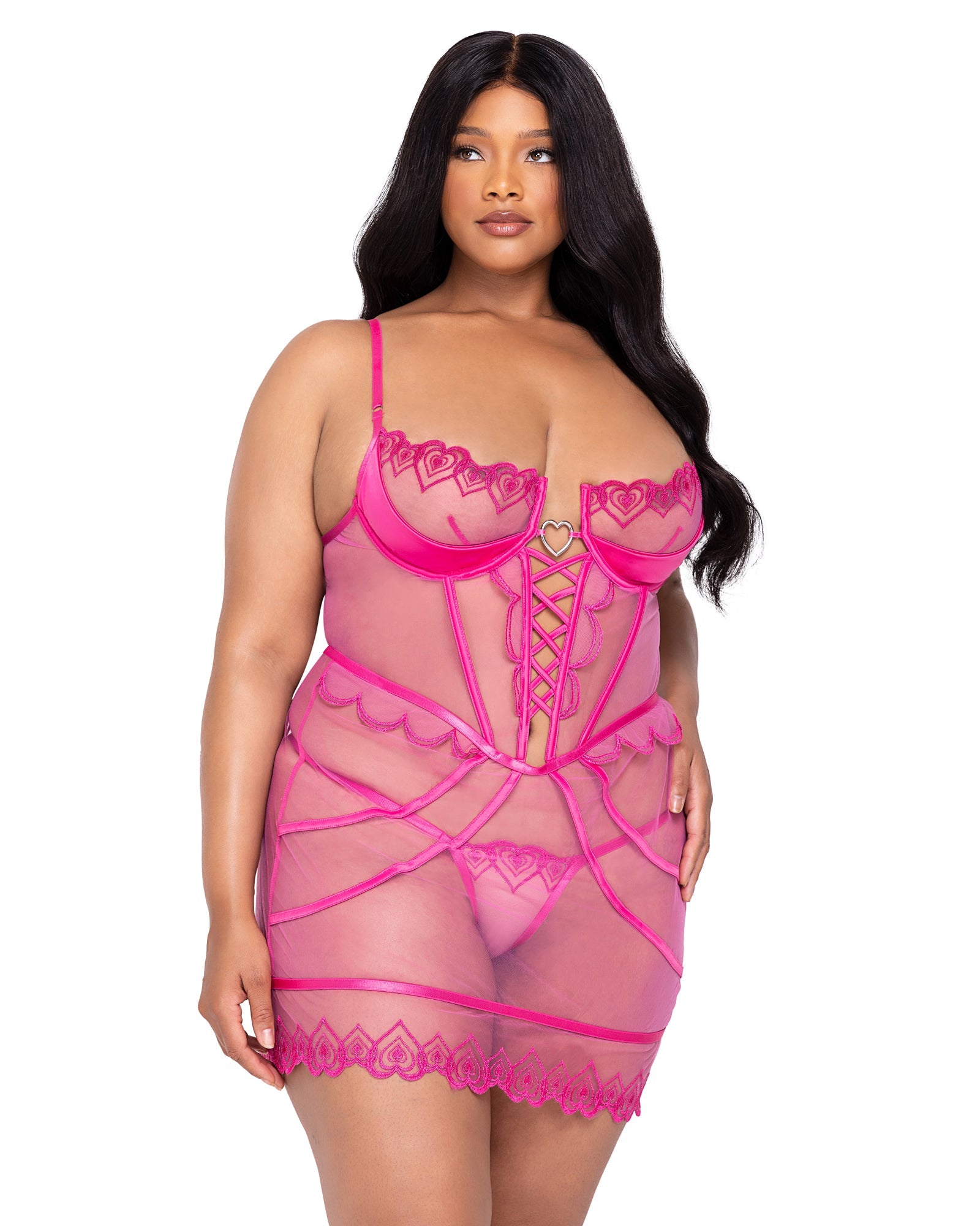 Pink Charming Bubblegum Heart Slip 2-Piece Set Lingerie Size 2XL