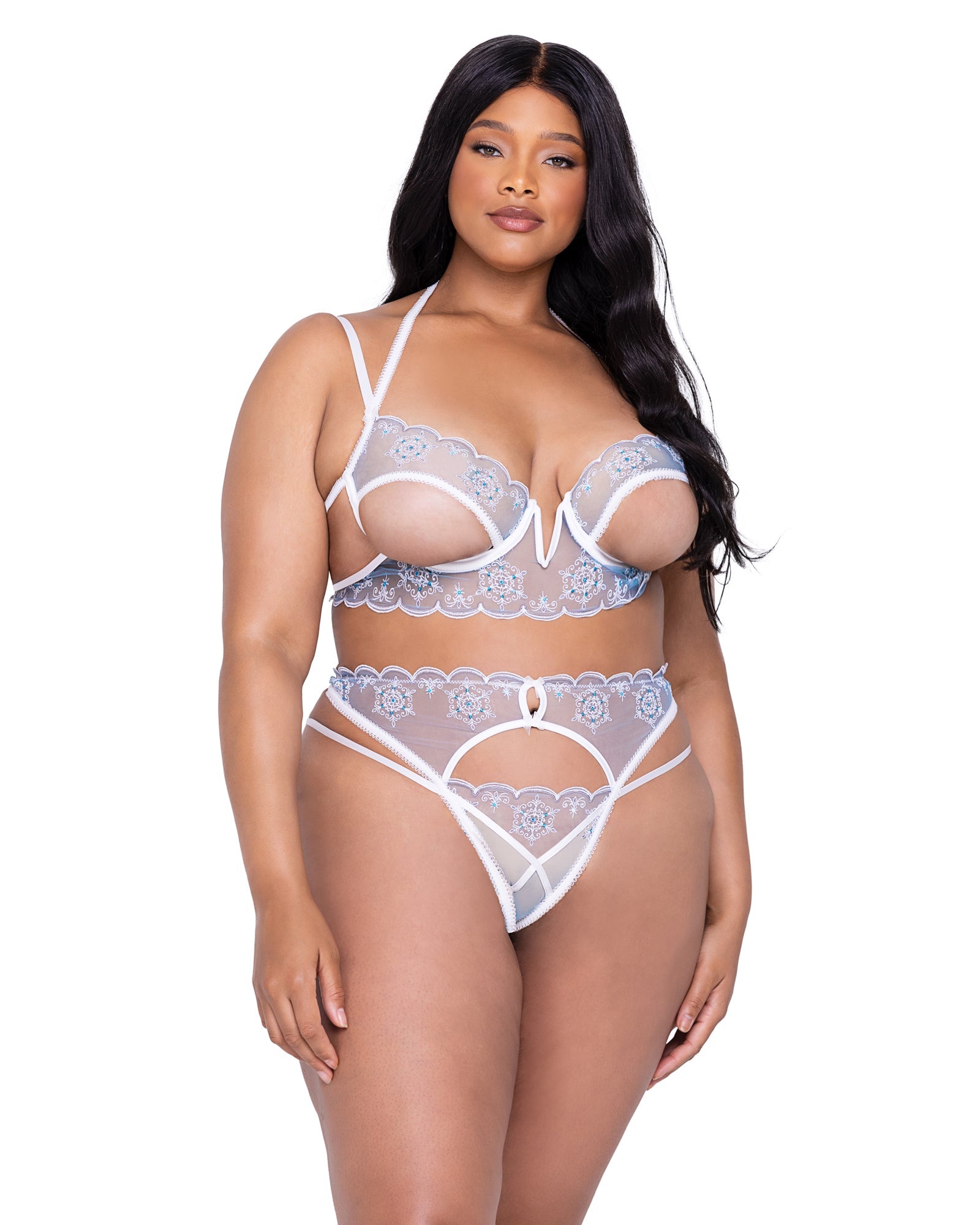 Blue/white Enchantress Snow Queen 3-Piece Garter Short Set Lingerie Size 2XL