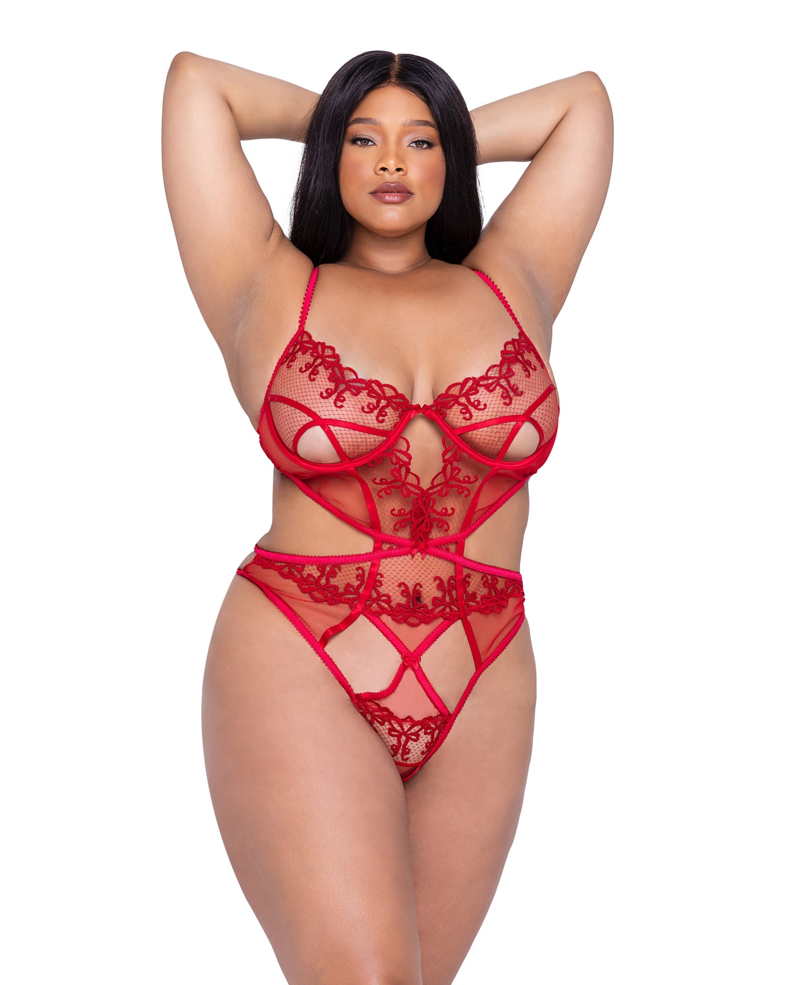 Red Queenly Rouge Bow Teddy Lingerie Size 2XL