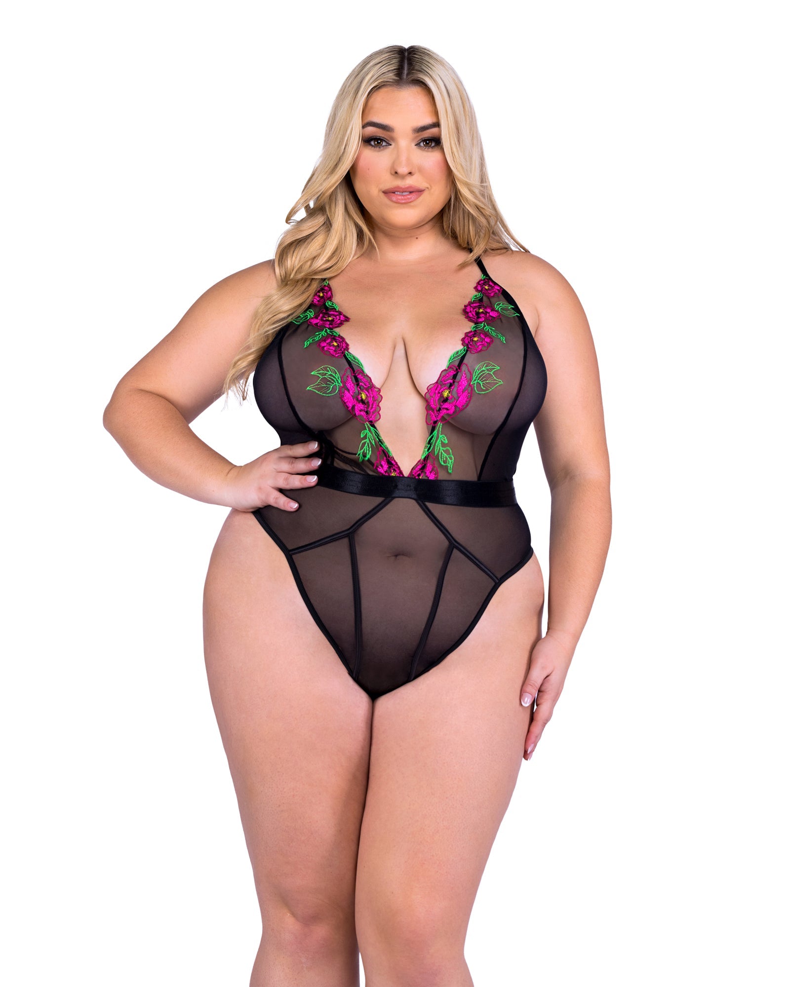 Black/multi Fabulous Peony Paradise Teddy Lingerie Size 2XL
