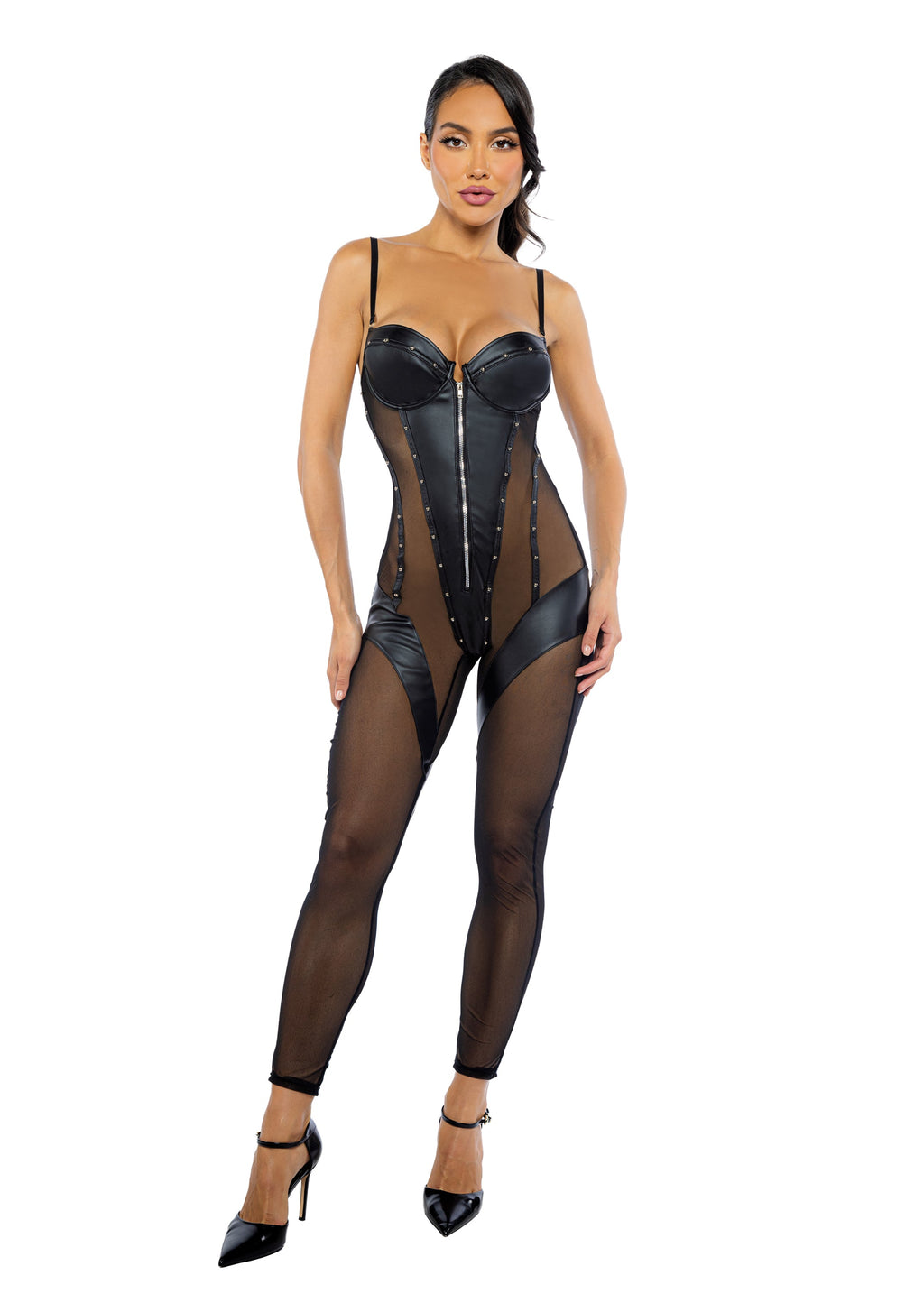 Black Artful Lust & Leather Catsuit Lingerie Size XL
