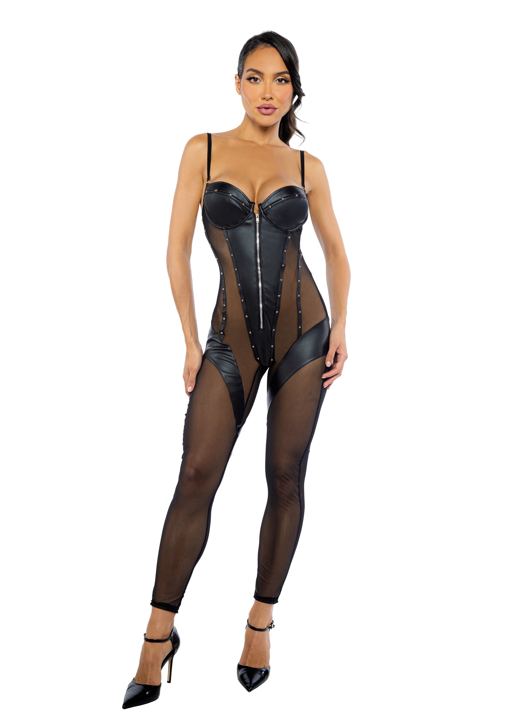 Black Artful Lust & Leather Catsuit Lingerie Size XL