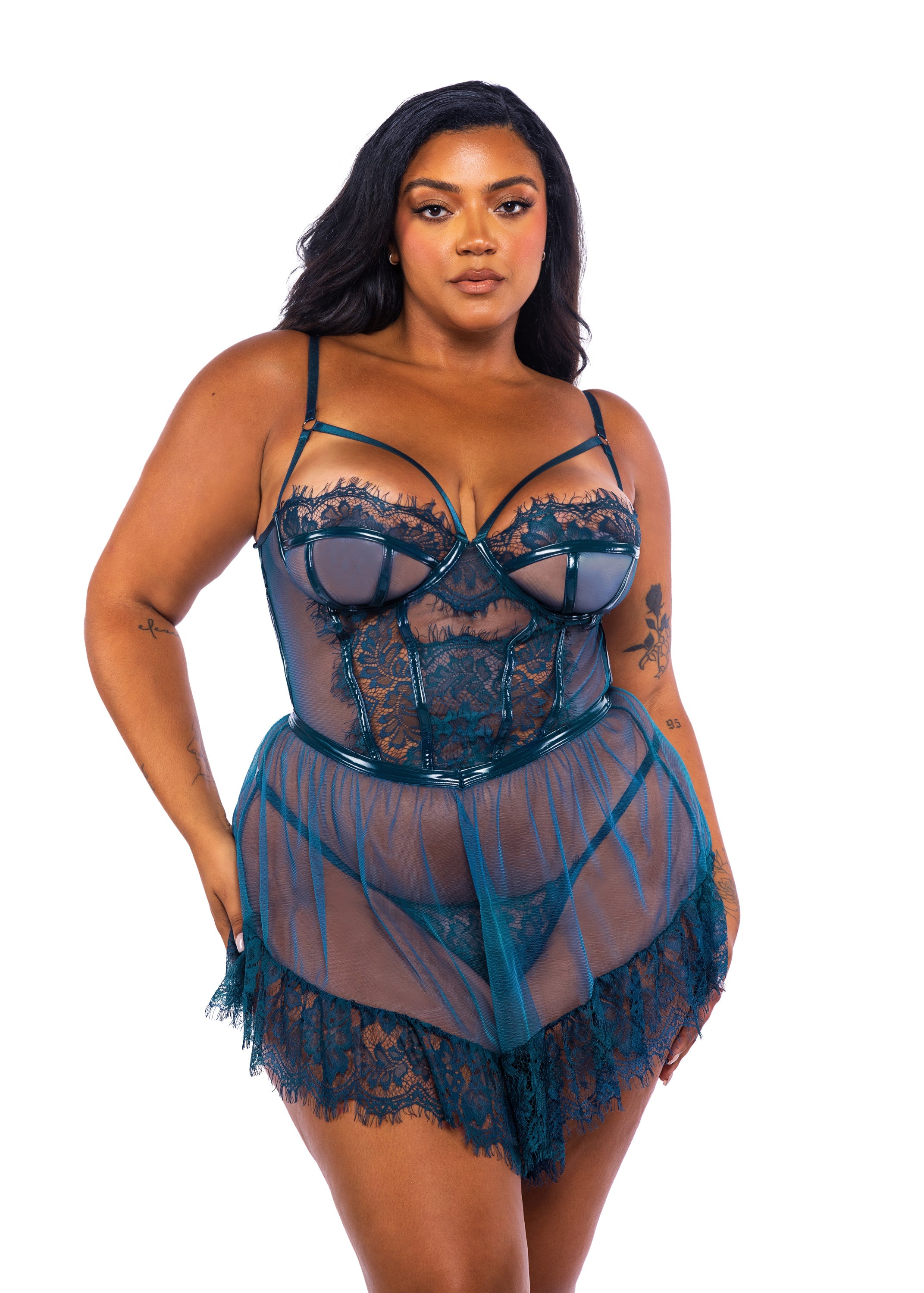 Teal Brilliant Eden Babydoll 2-Piece Set Lingerie Size 2X