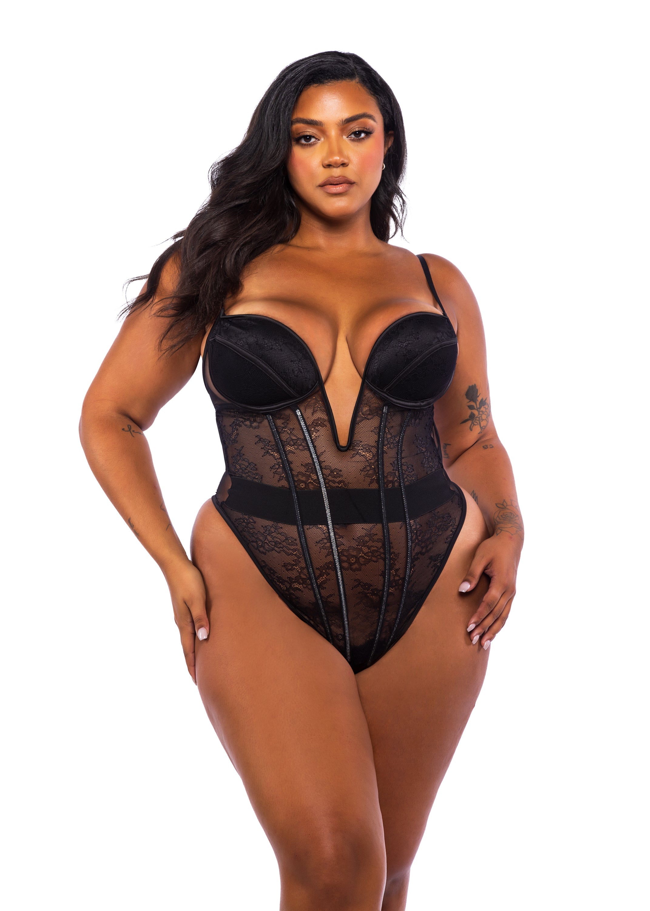 Black Crowned Belle Noir Teddy Lingerie Size 2X