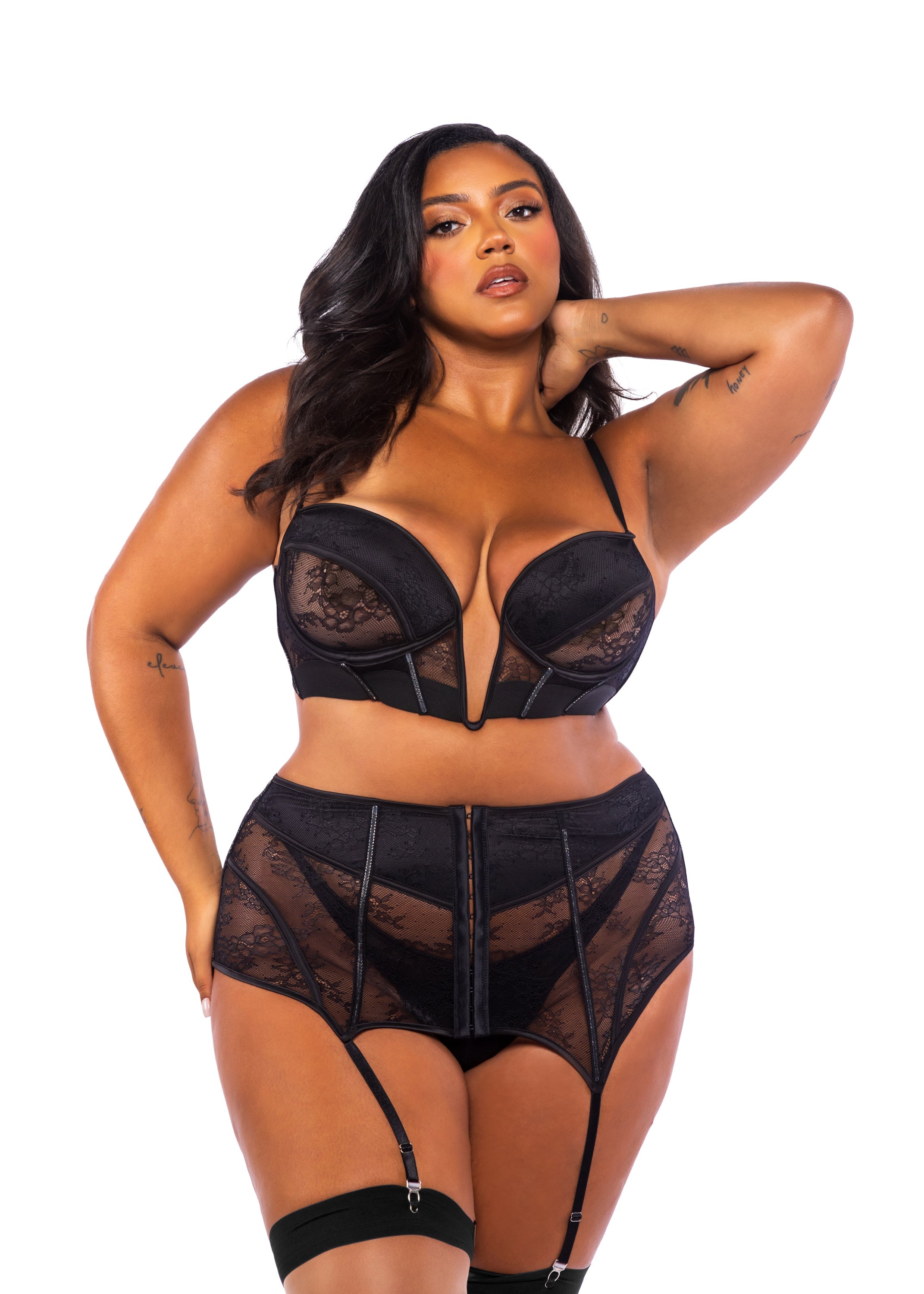 Black Amethyst Belle Noir 3-Piece Garter Skirt Set Lingerie Size 2X