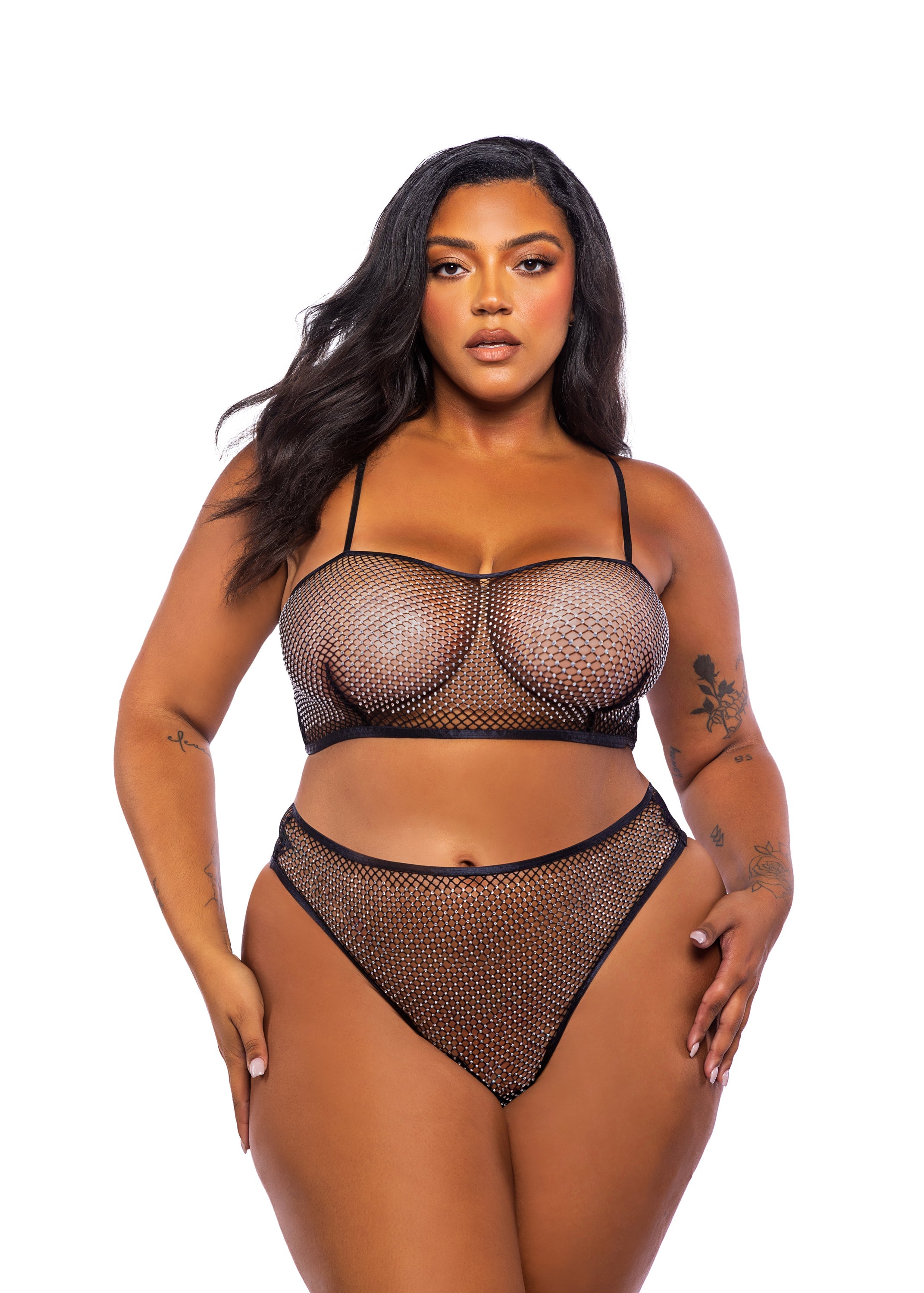 Black Dreamy Think Pink Rhinestone Tube 2-Piece Short Set Lingerie Size 1X/2X