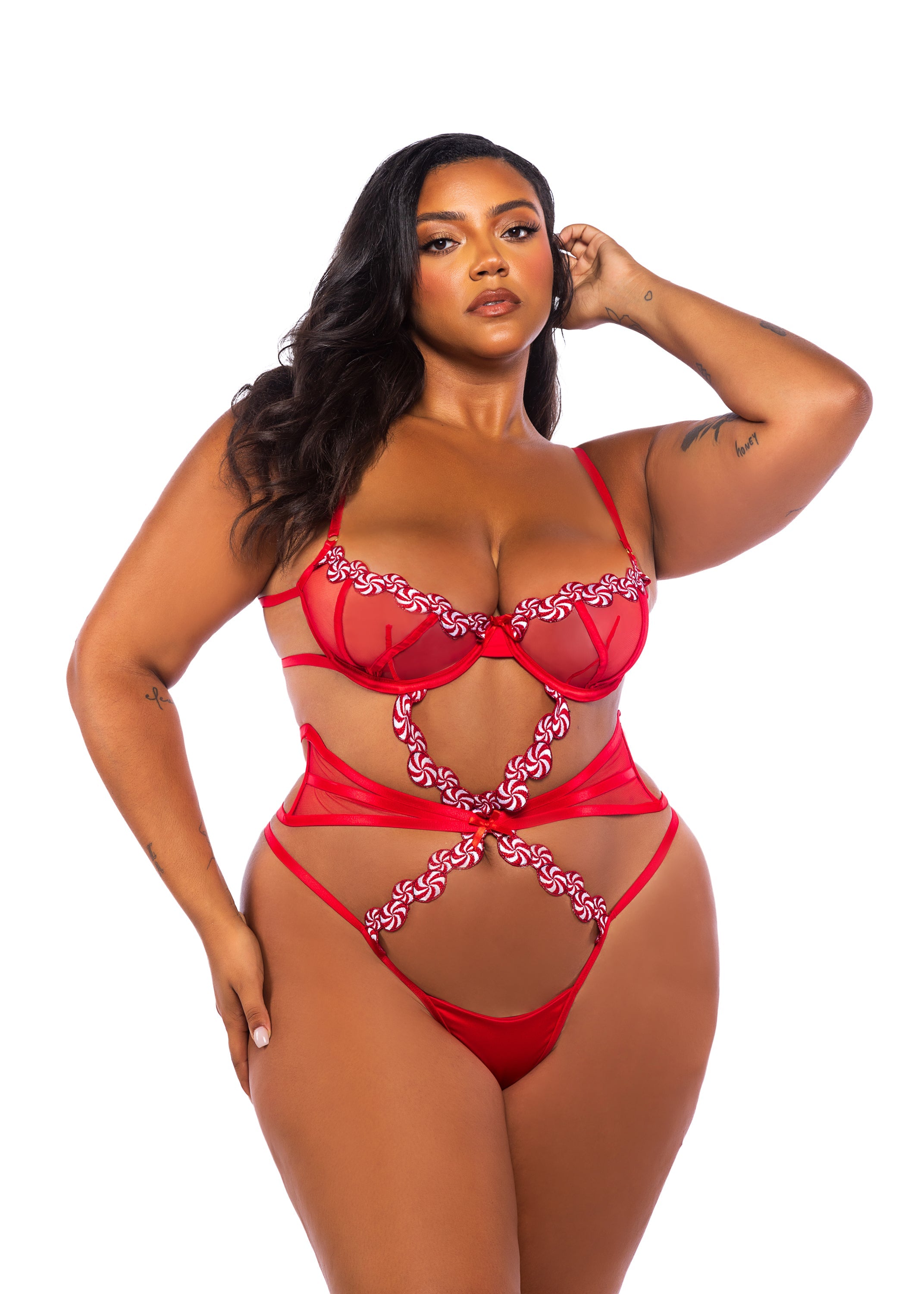 Red Premium Peppermint Kiss Teddy Lingerie Size 2X