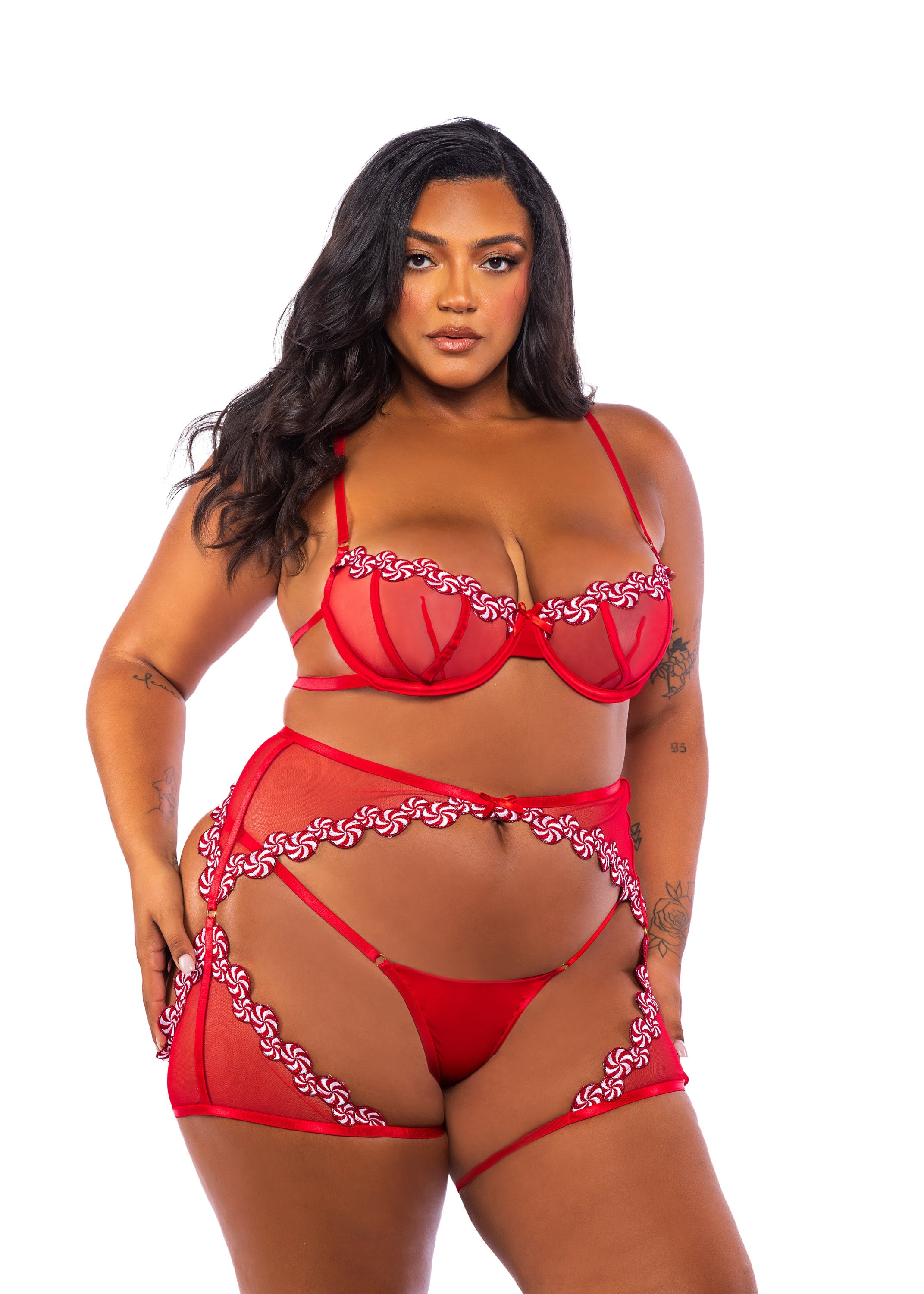 Red Glamorous Peppermint Kiss 3-Piece Chaps Set Lingerie Size 2X