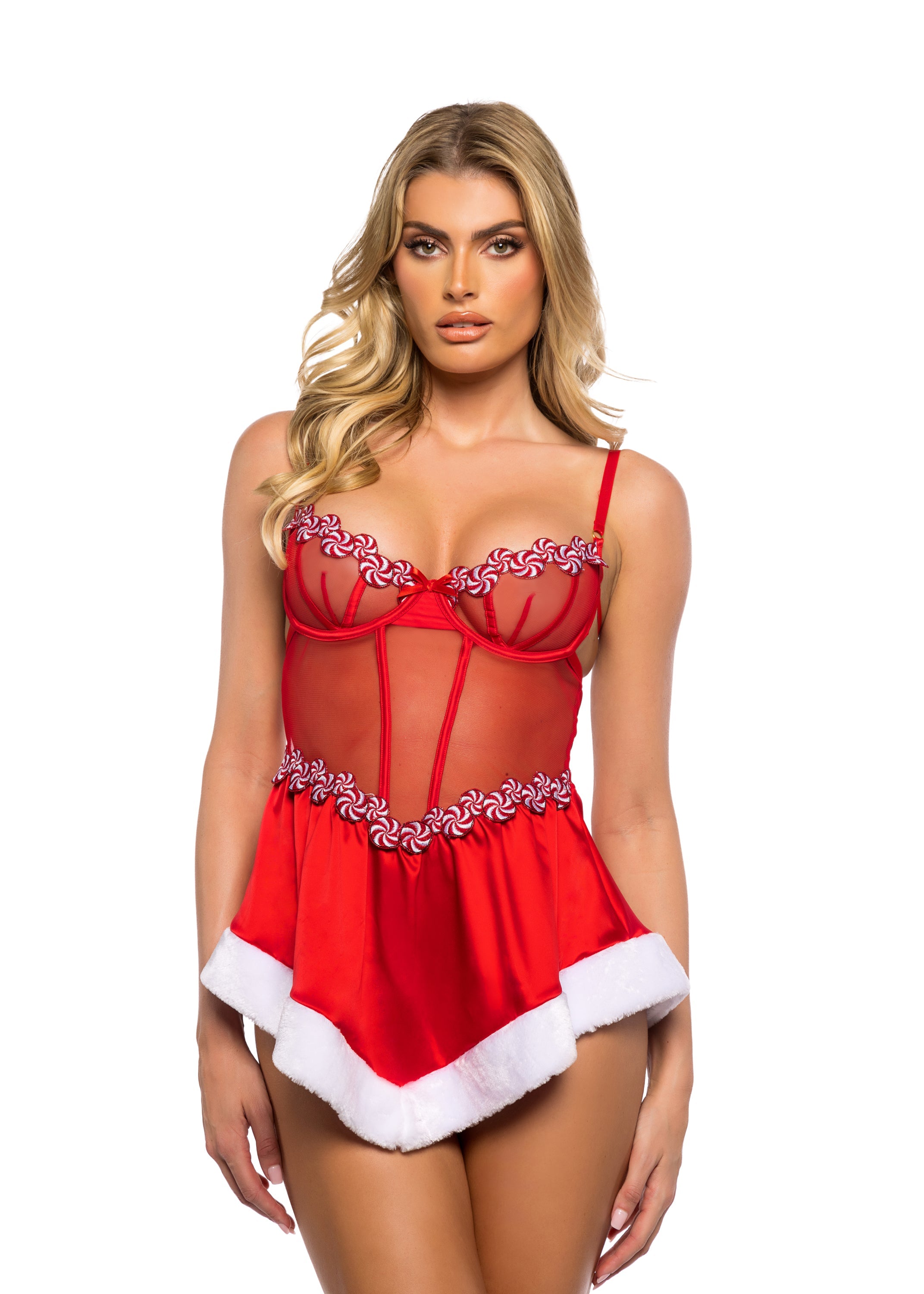 Red Breathtaking Peppermint Kiss Babydoll Lingerie Size XL