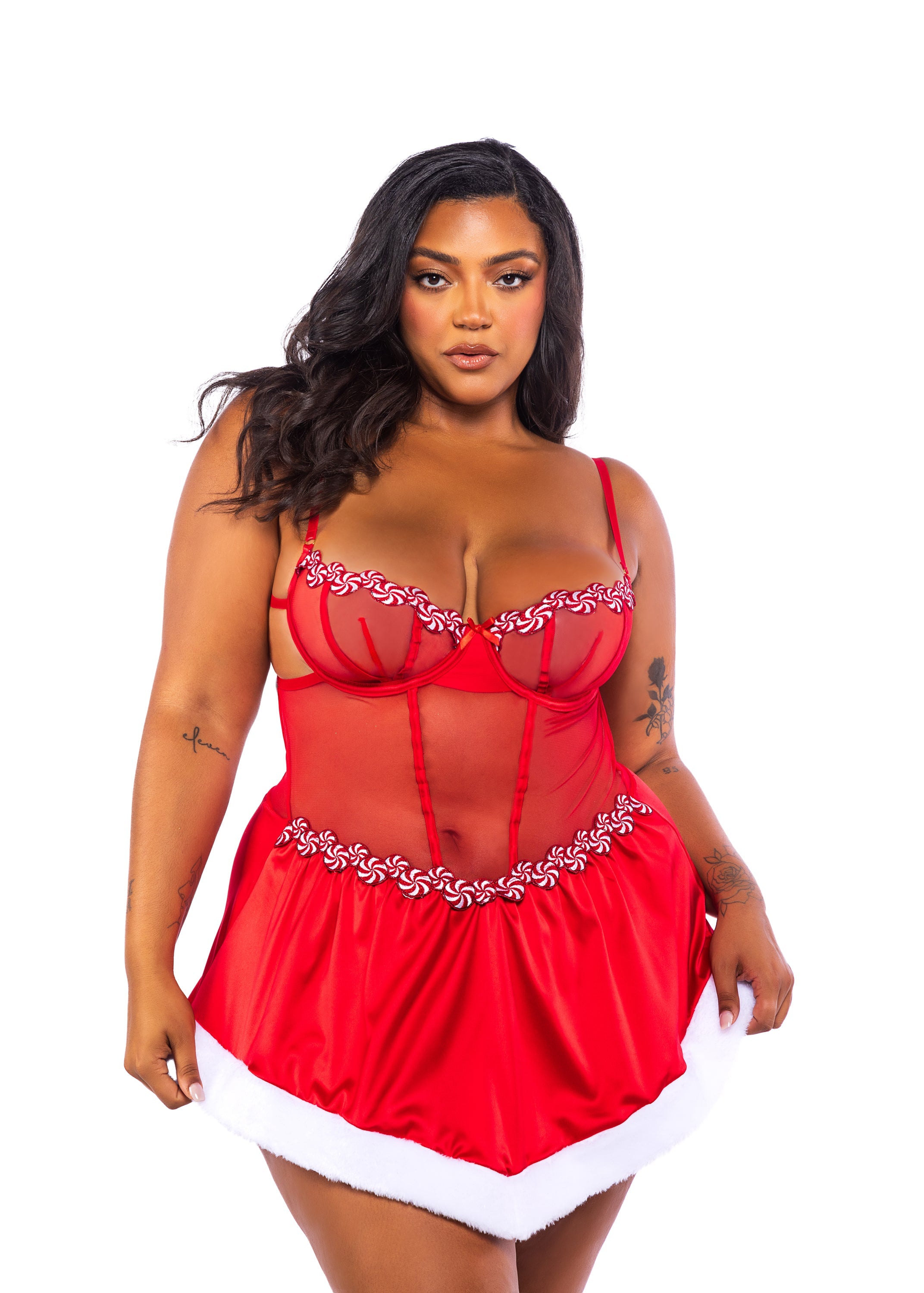 Red Breathtaking Peppermint Kiss Babydoll Lingerie Size 2X