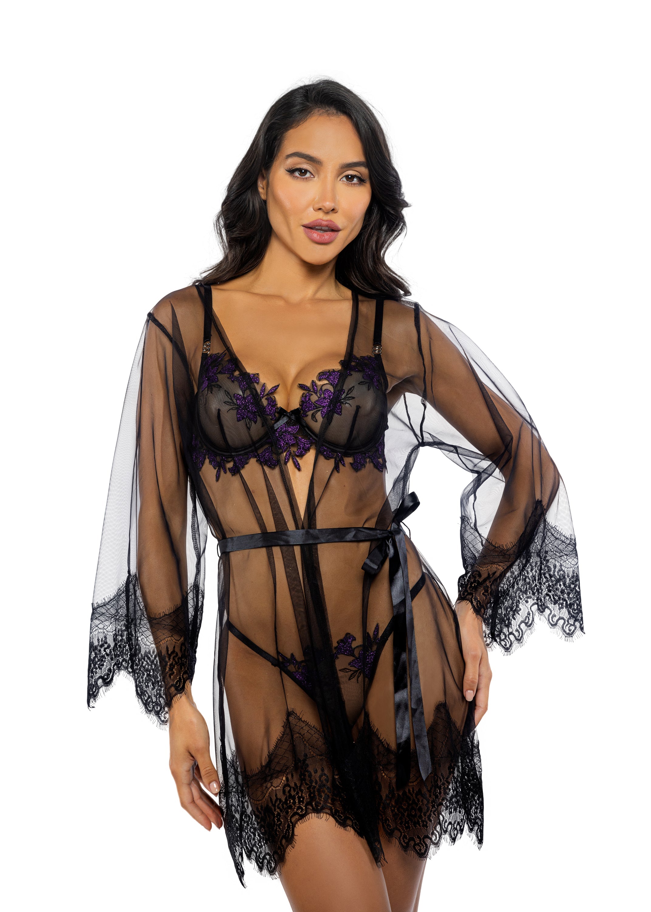 Black Majestic Daydream Mini Robe Lingerie Size ONE SIZE
