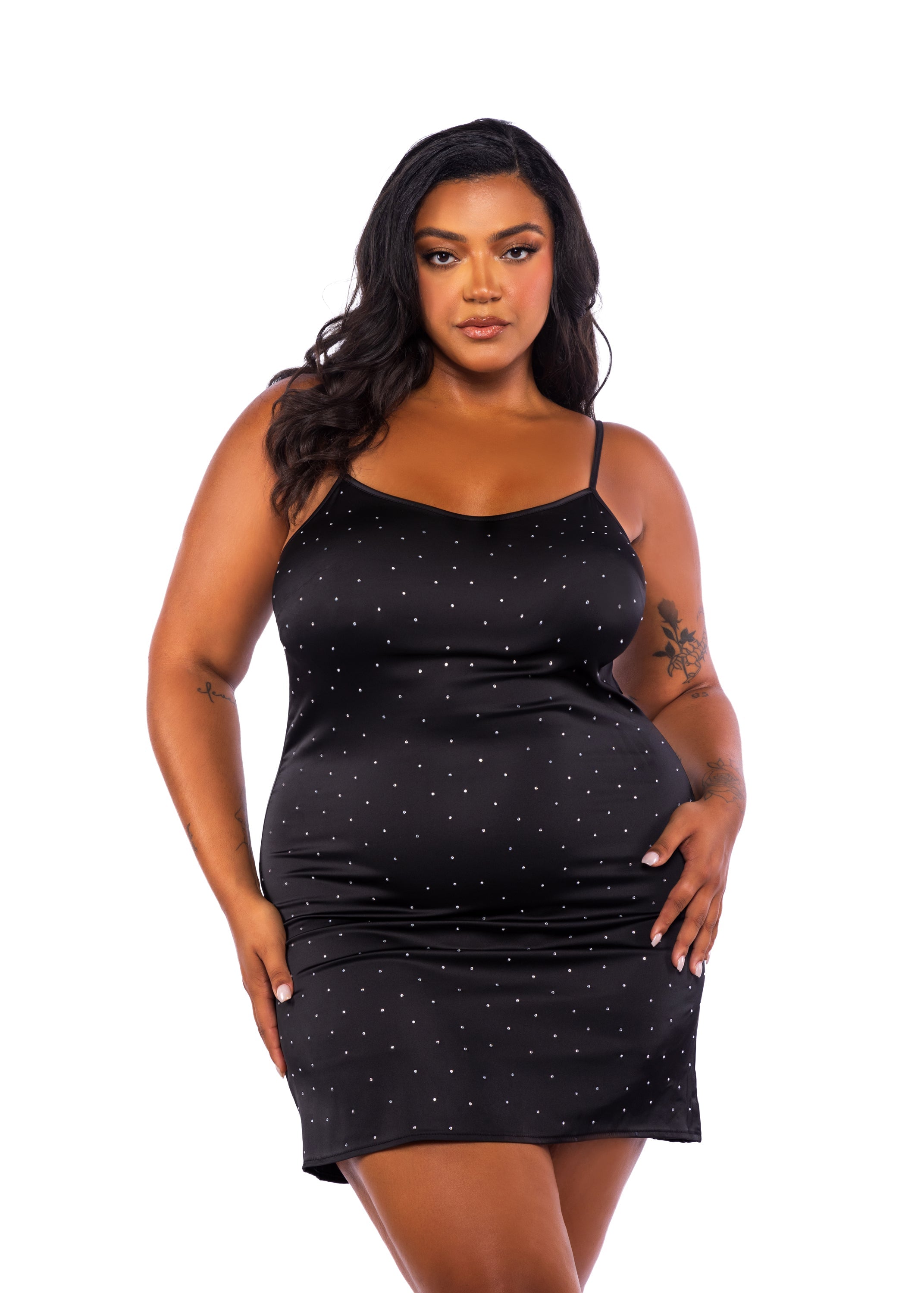 Black Chic Twinkle Diamante Chemise Lingerie Size 2X