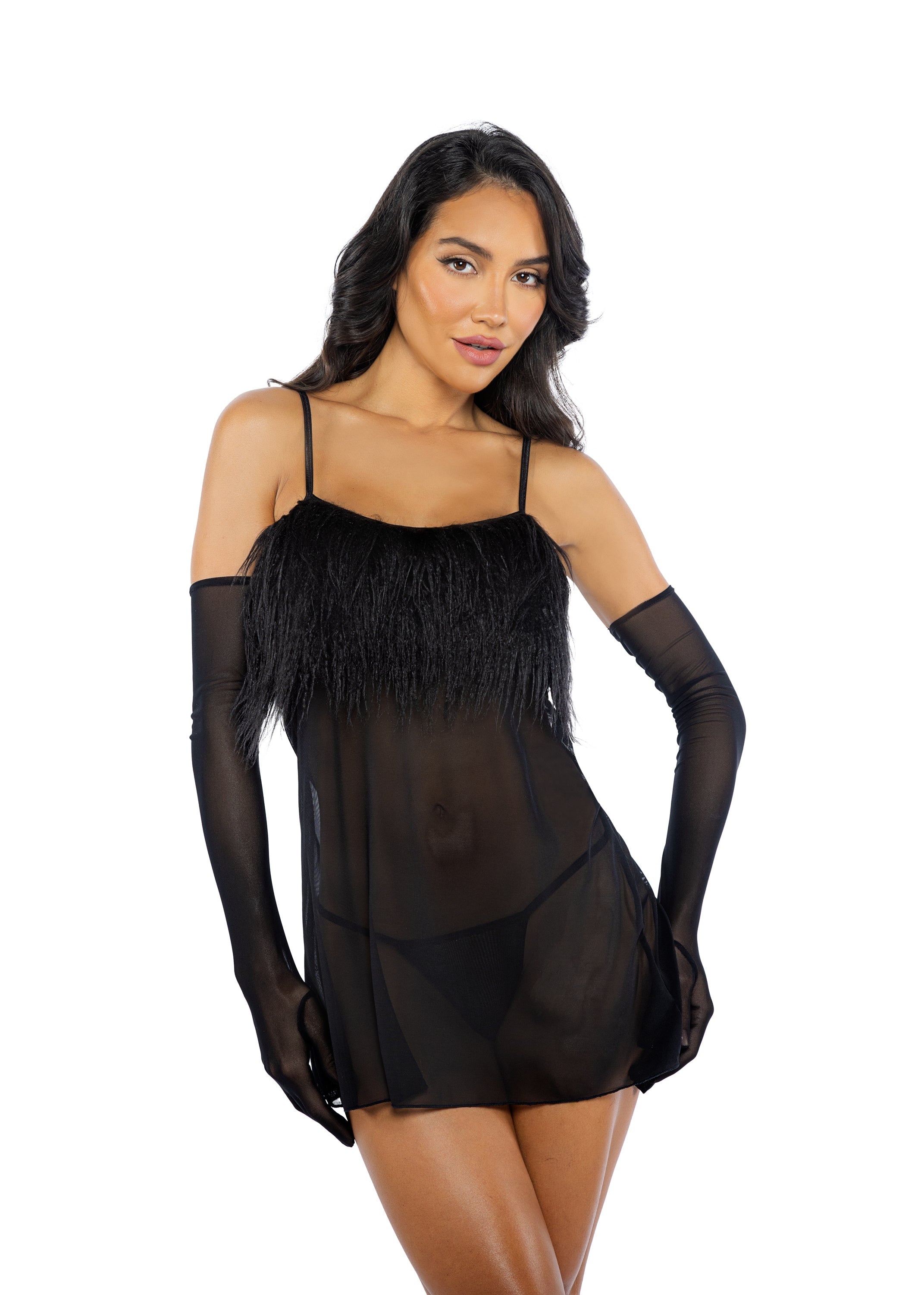 BAHLI773 - Luscious Amelia 2-Piece Feather Babydoll