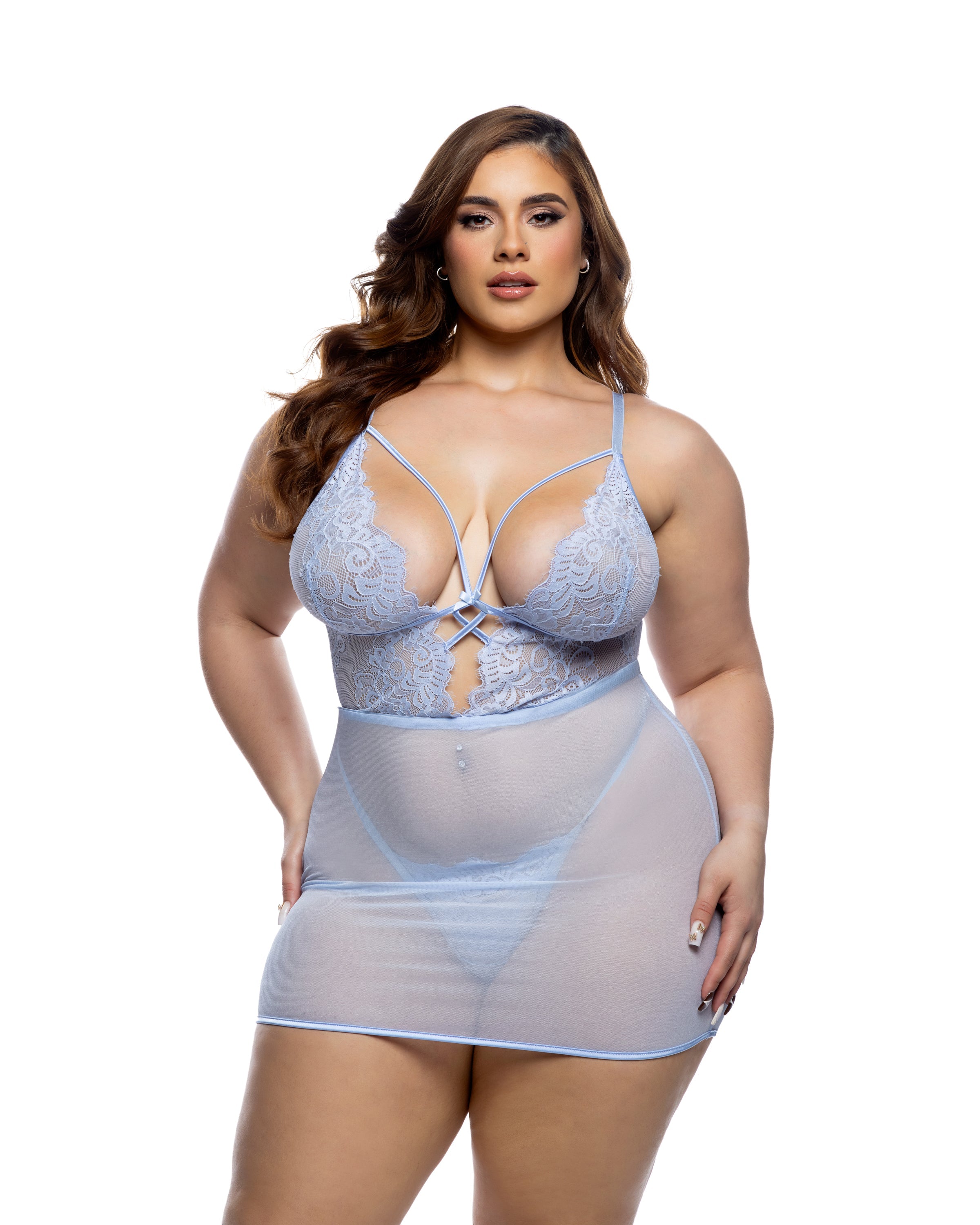 Baby blue Exclusive Paradise Bloom Chemise 2pc Set Lingerie Size 1X/2X