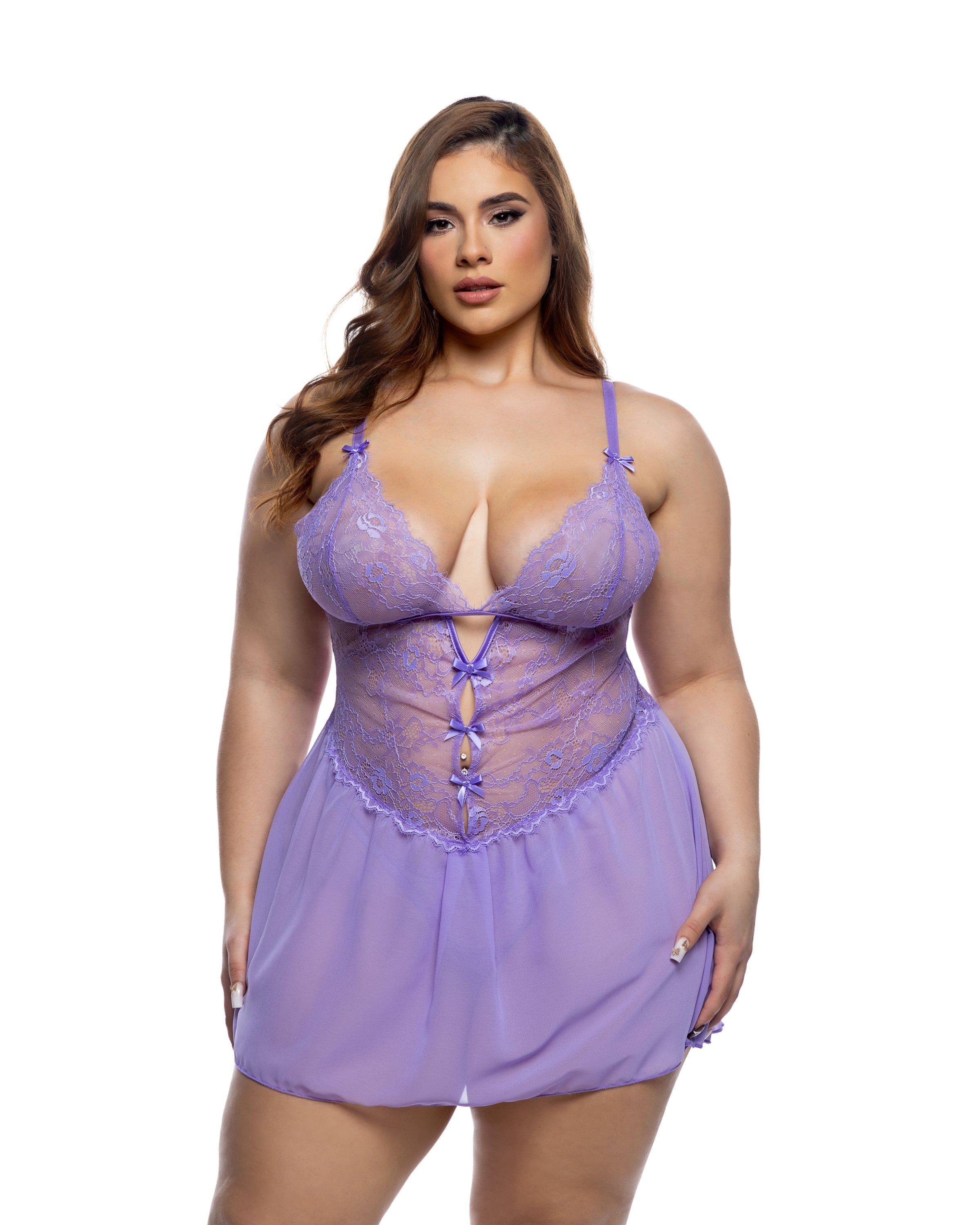 Lilac Cosmic Paradise Dream Babydoll 2pc Set Lingerie Size 1X/2X