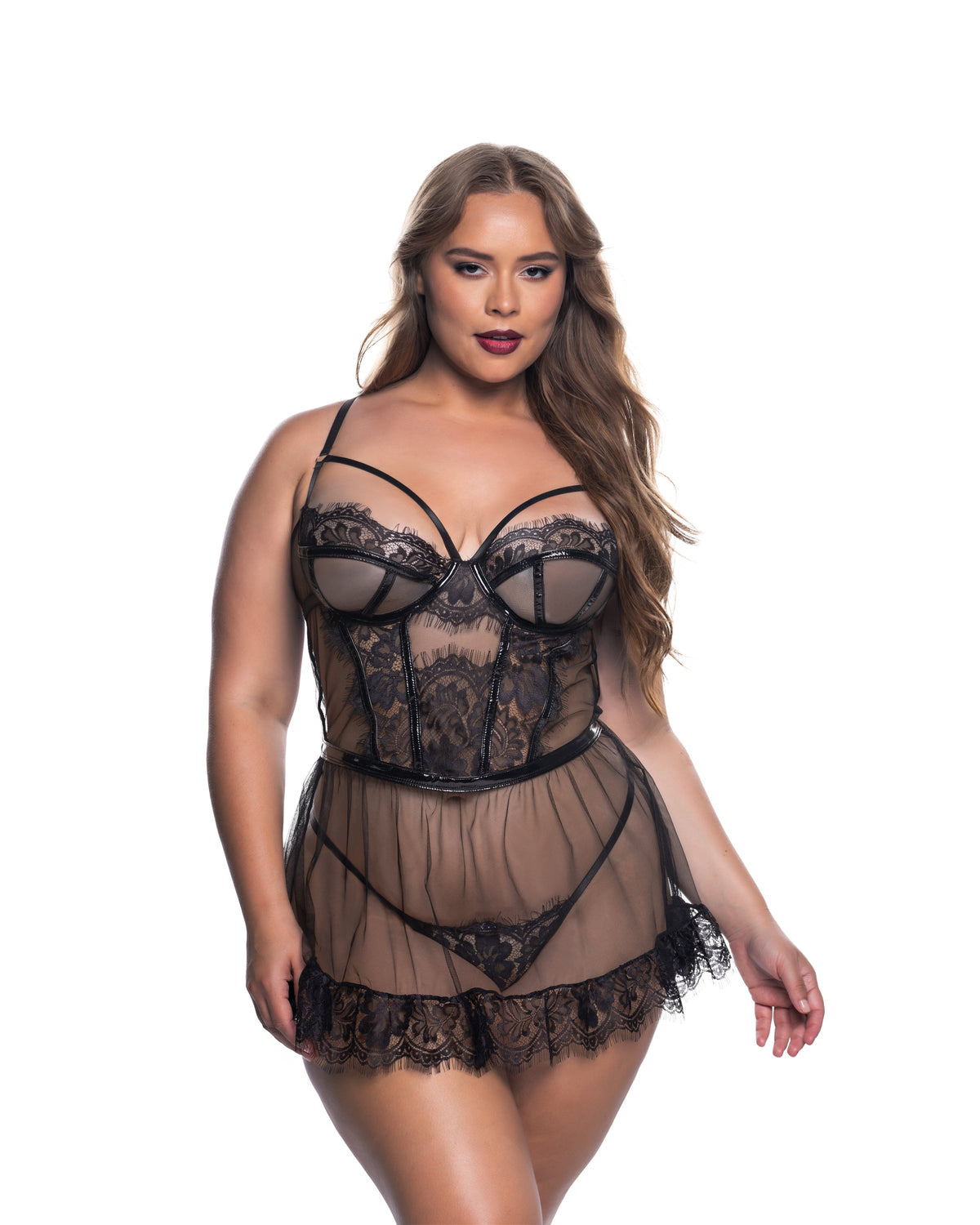 Sparkling Eden Babydoll 2-Piece Set in Black by Build-A-Hoochie