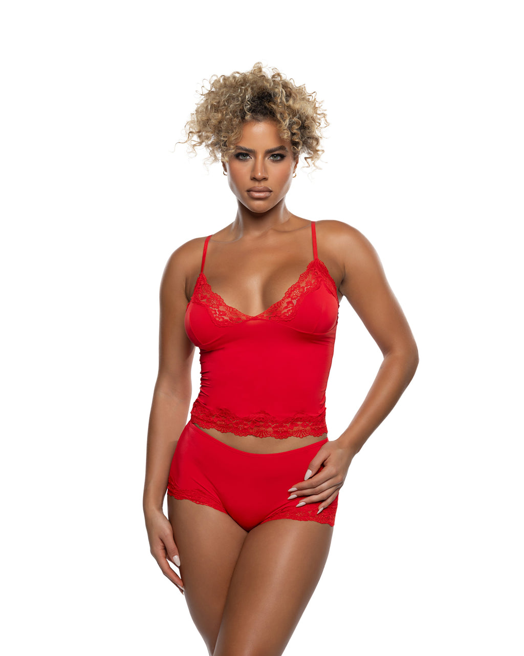 Playful Essentials Set Cami Lingerie Set in Red by Build-A-Hoochie