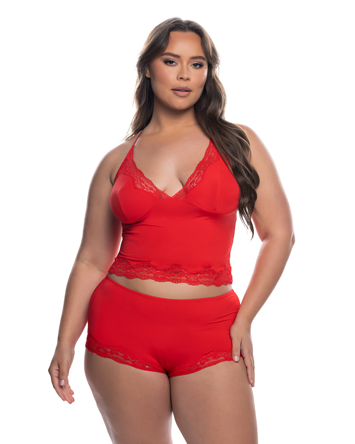 Playful Essentials Set Cami Lingerie Set in Red by Build-A-Hoochie