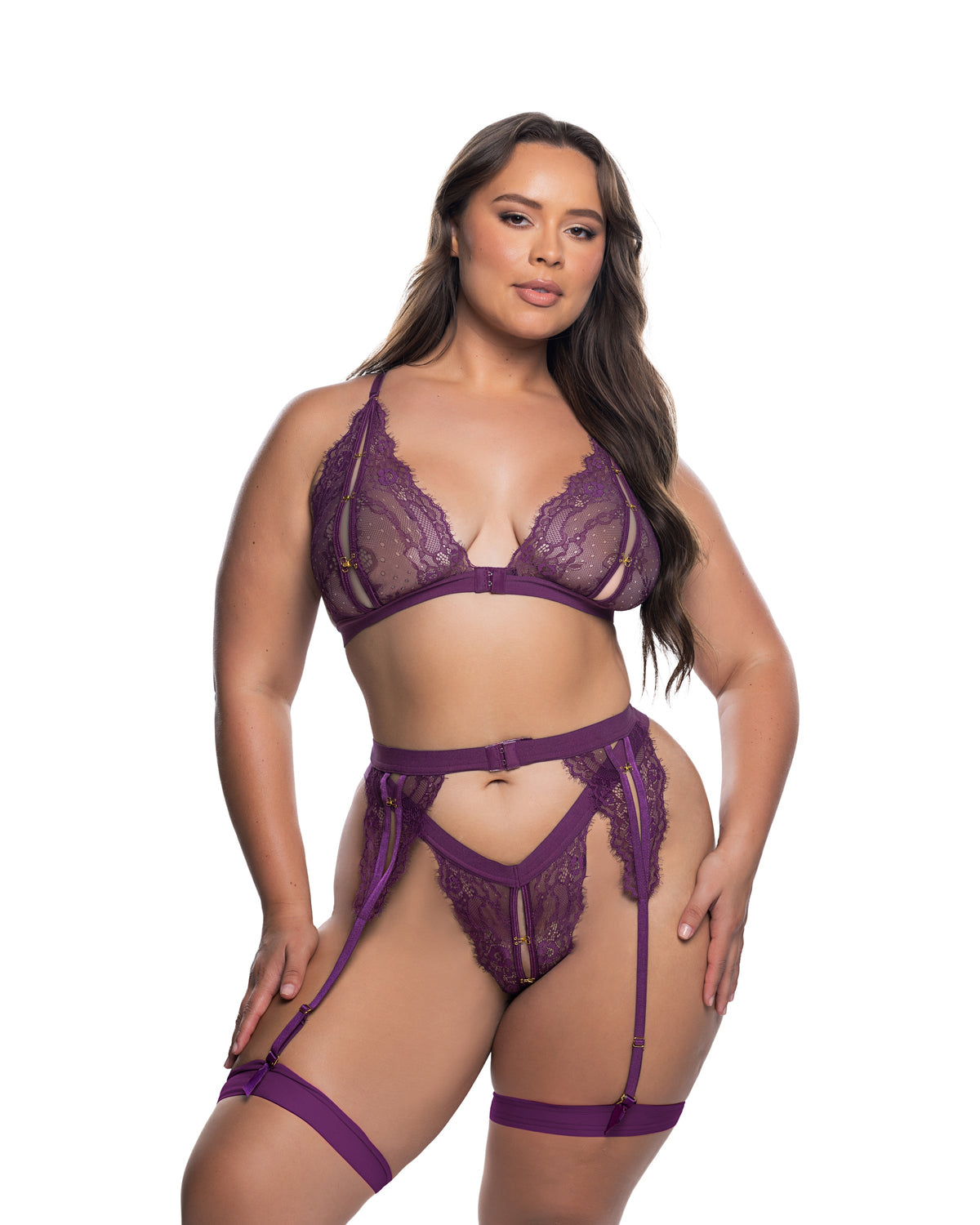 Fierce Lace Fetish 2-Piece Set Lingerie Set in Purple by Build-A-Hoochie