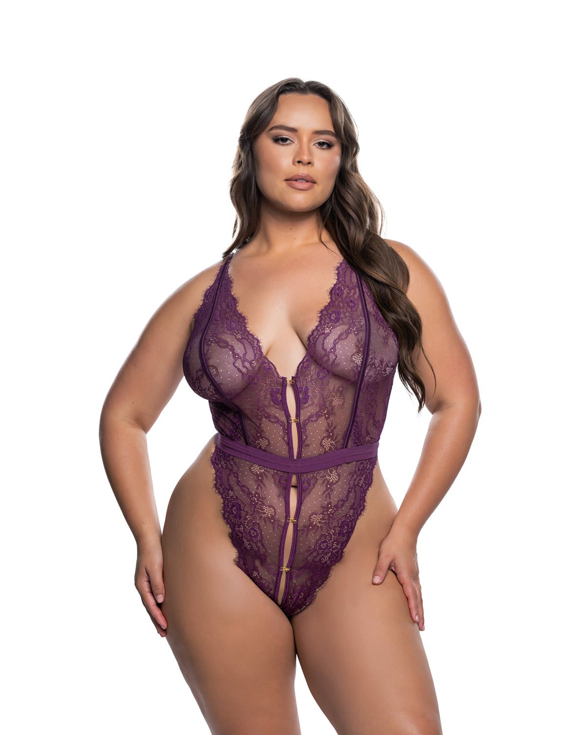 Delightful Lace Fetish Teddy in Purple by Build-A-Hoochie