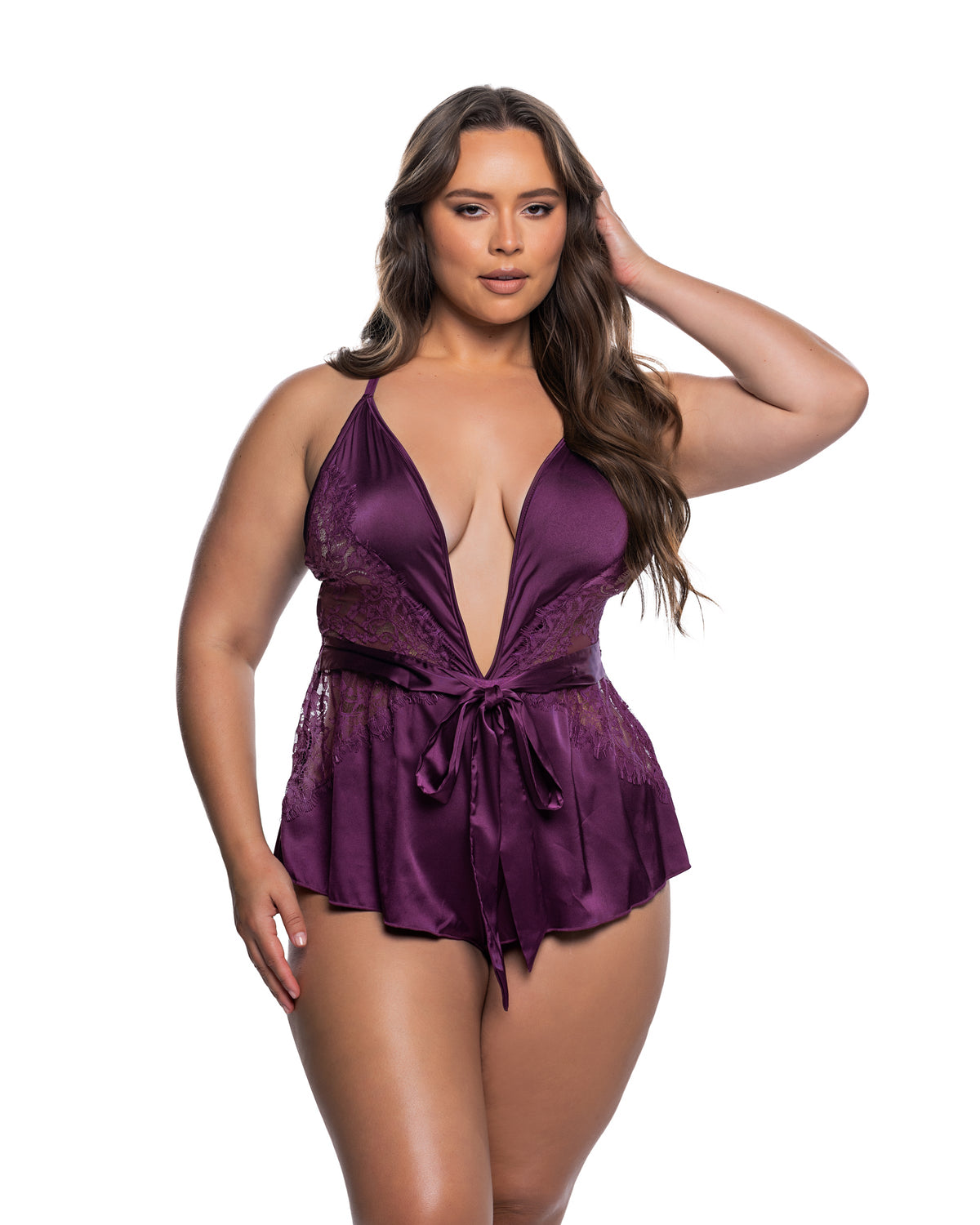 Polished Moonlight Kiss Romper Lingerie Romper in Purple by Build-A-Hoochie