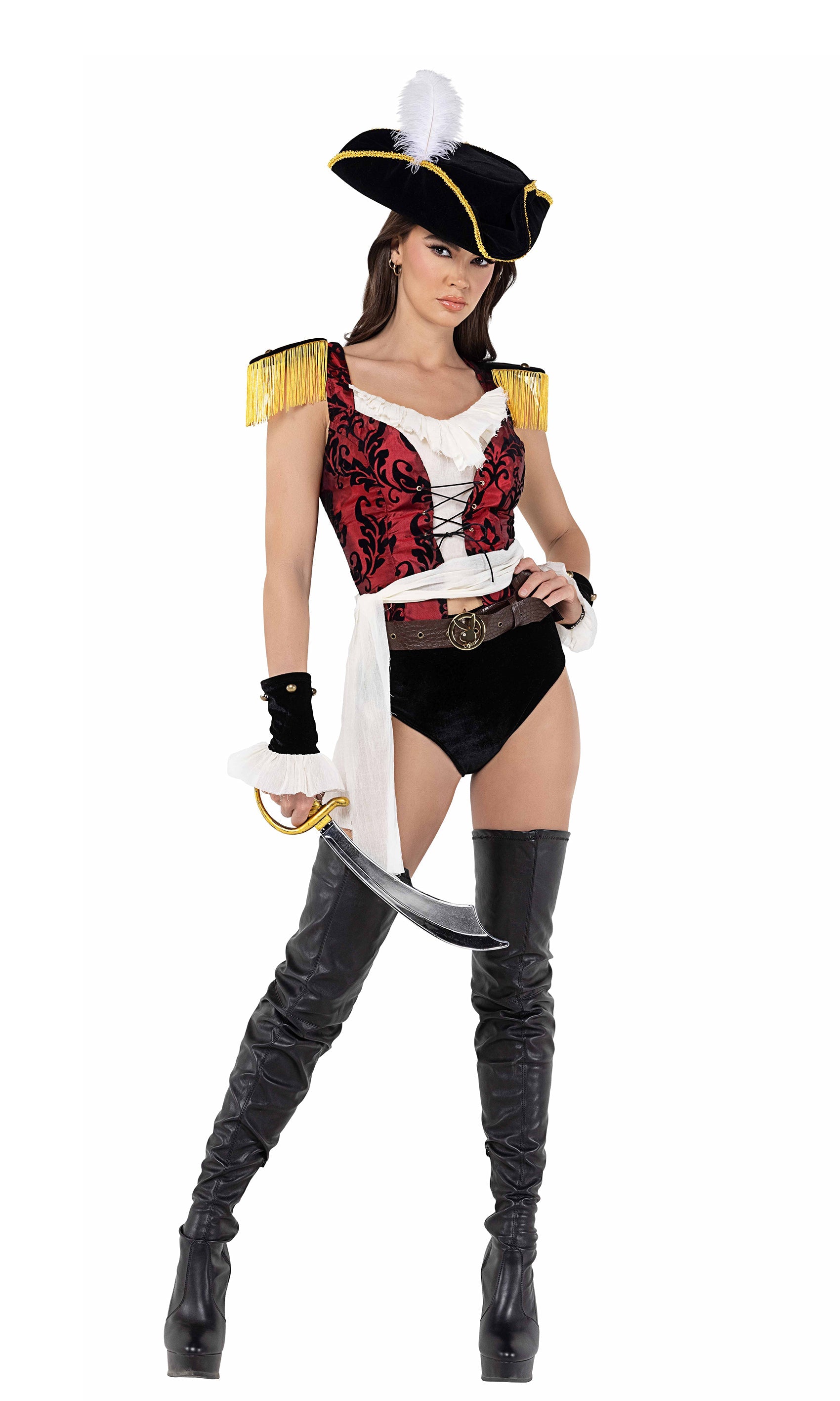 Black/red/white Enthralling 7pc Playboy High Sea Pirate Costumes Size XL