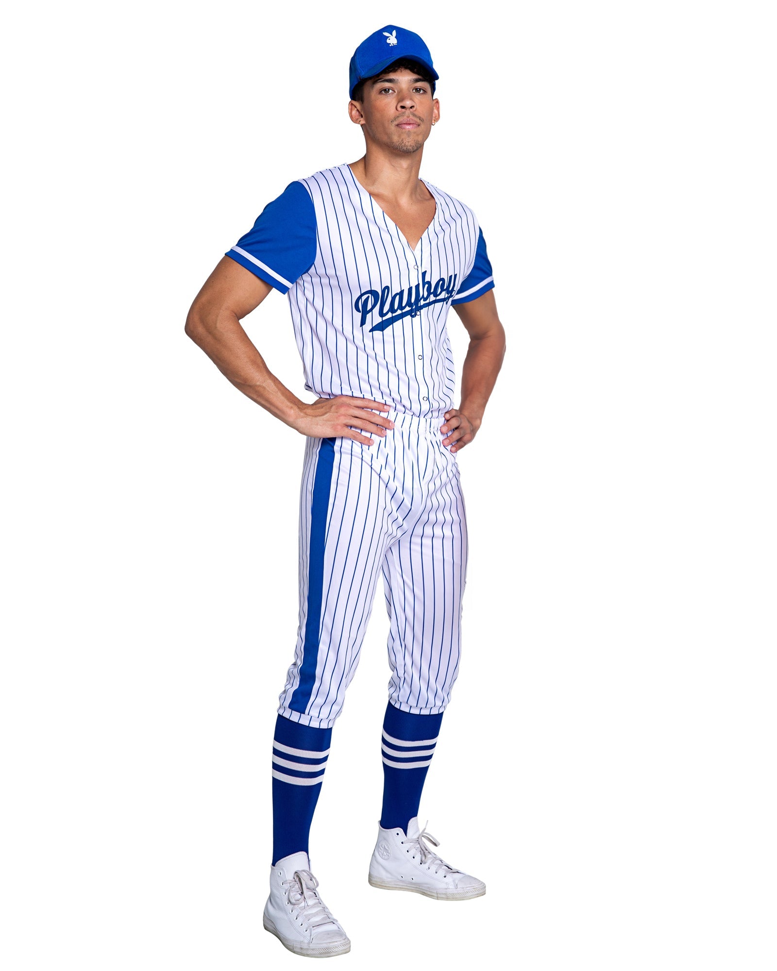 White/blue Brilliant 3PC Playboy Baseball Homerun Hunk Playboy Costumes Size XL
