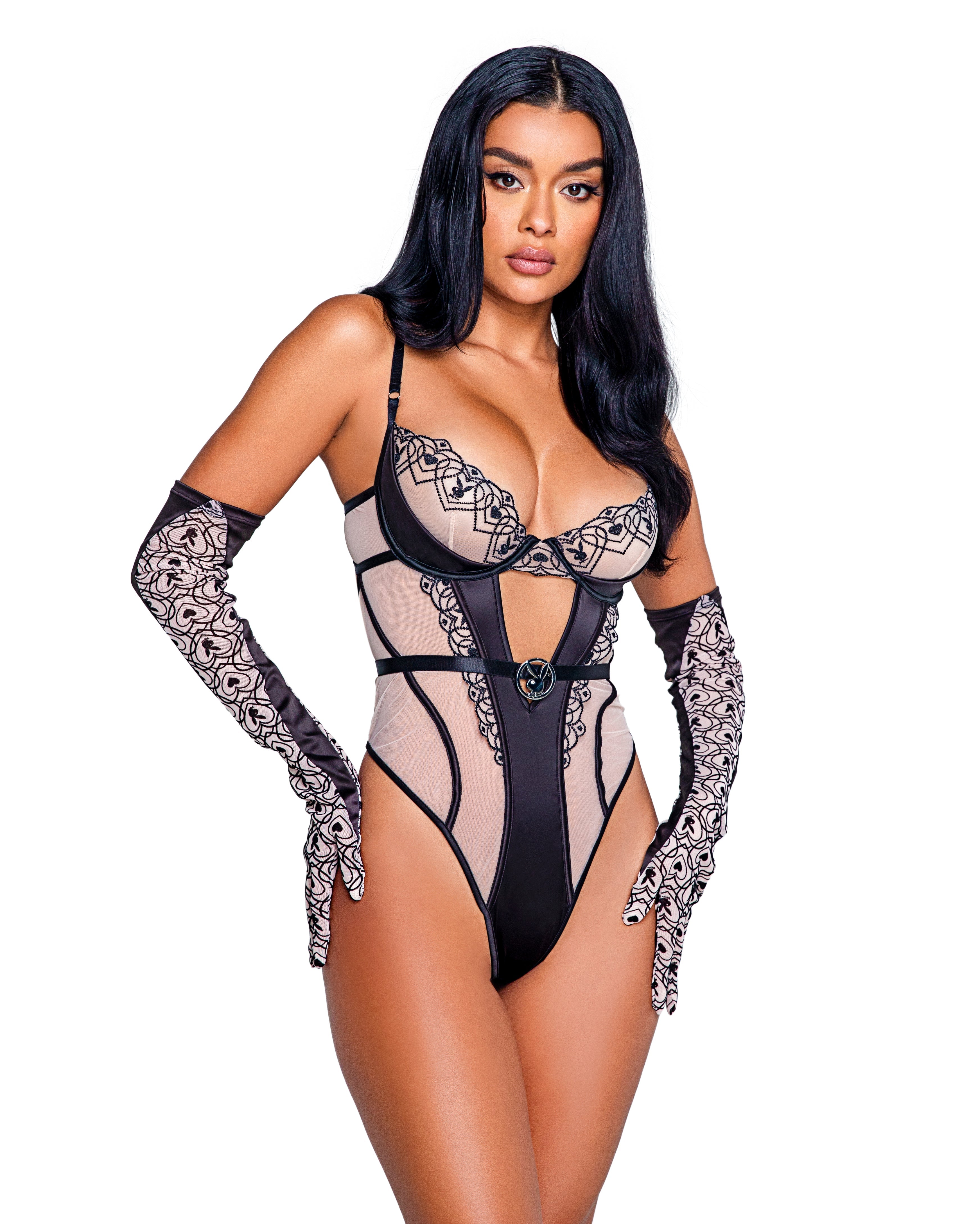 Black/nude Hypnotic Playboy Bunny Kiss Teddy Playboy Lingerie Size 2XL