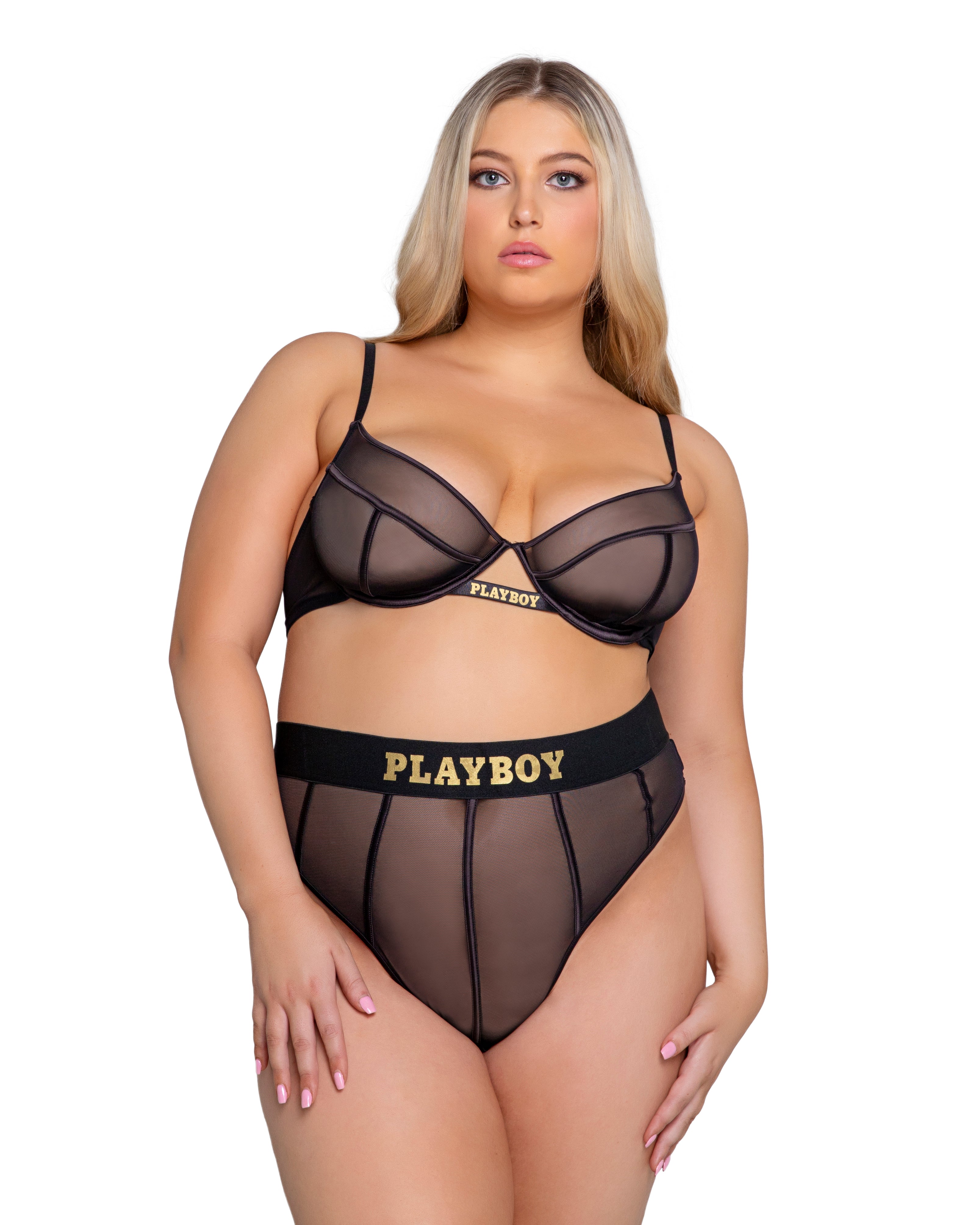Black/gold Exotic Playboy Cage 2-Piece Set Playboy Lingerie Size 2XL