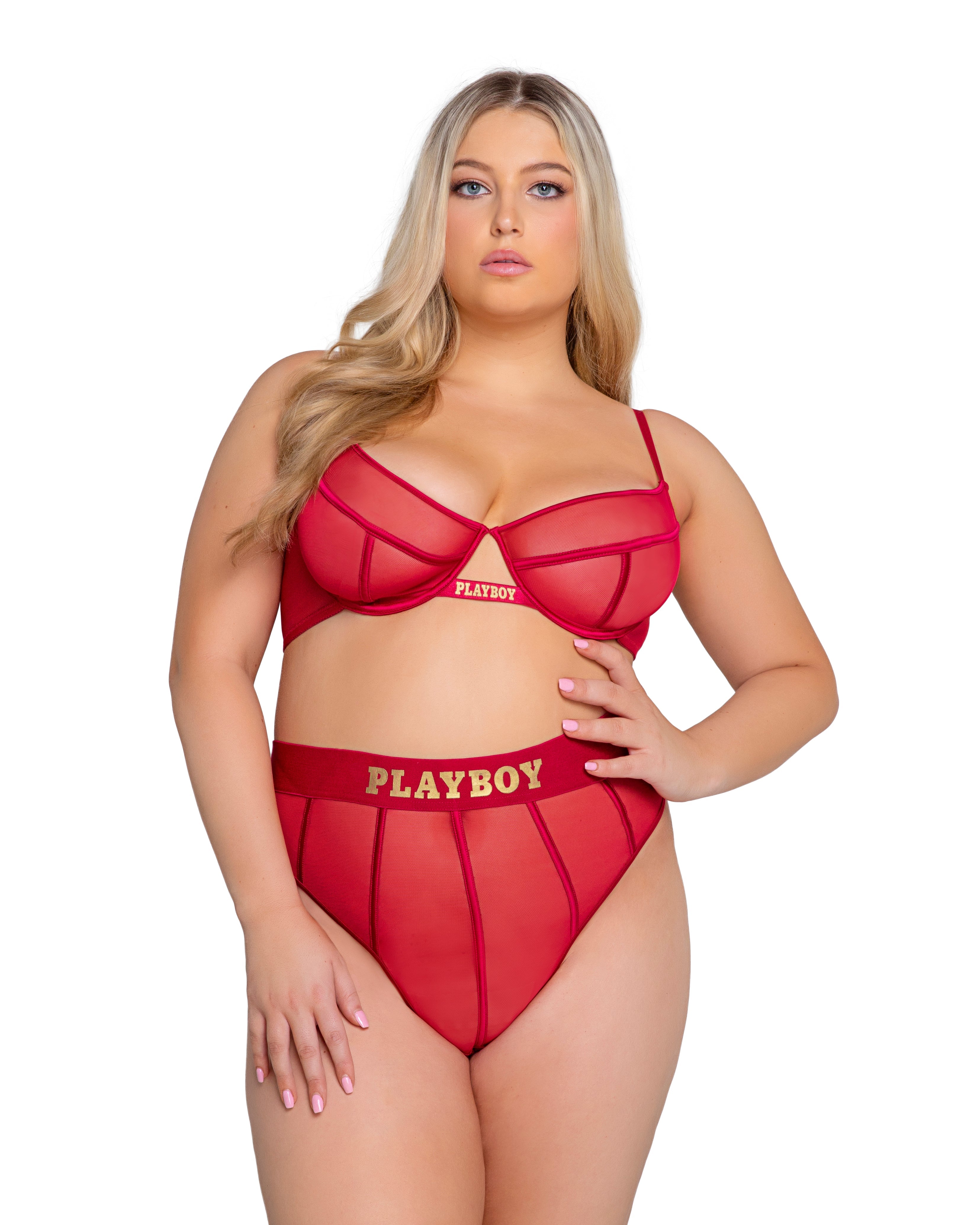 Burgundy/gold Exotic Playboy Cage 2-Piece Set Playboy Lingerie Size 2XL