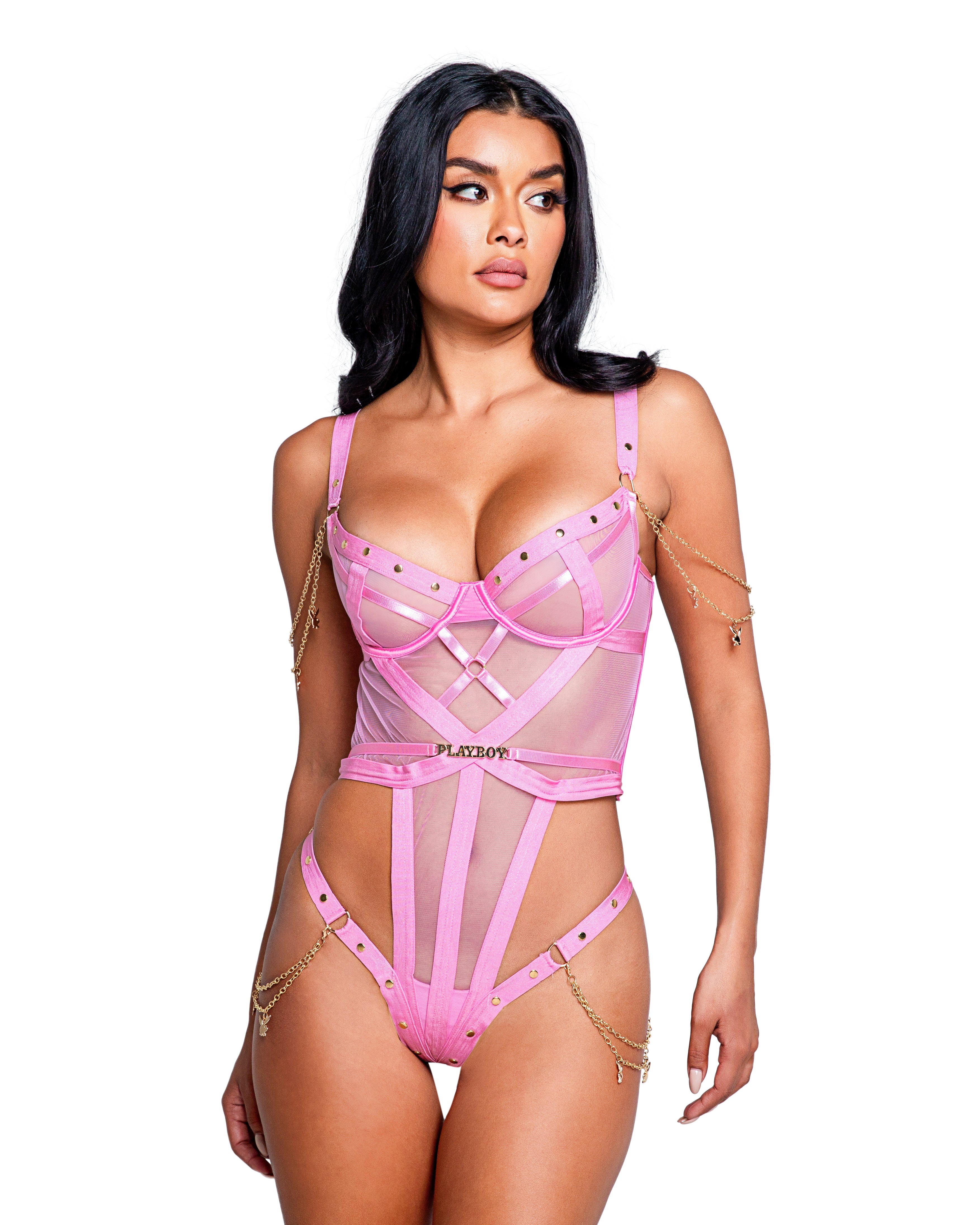 Pink/gold Personal Playboy Charm Teddy Playboy Lingerie Size XL