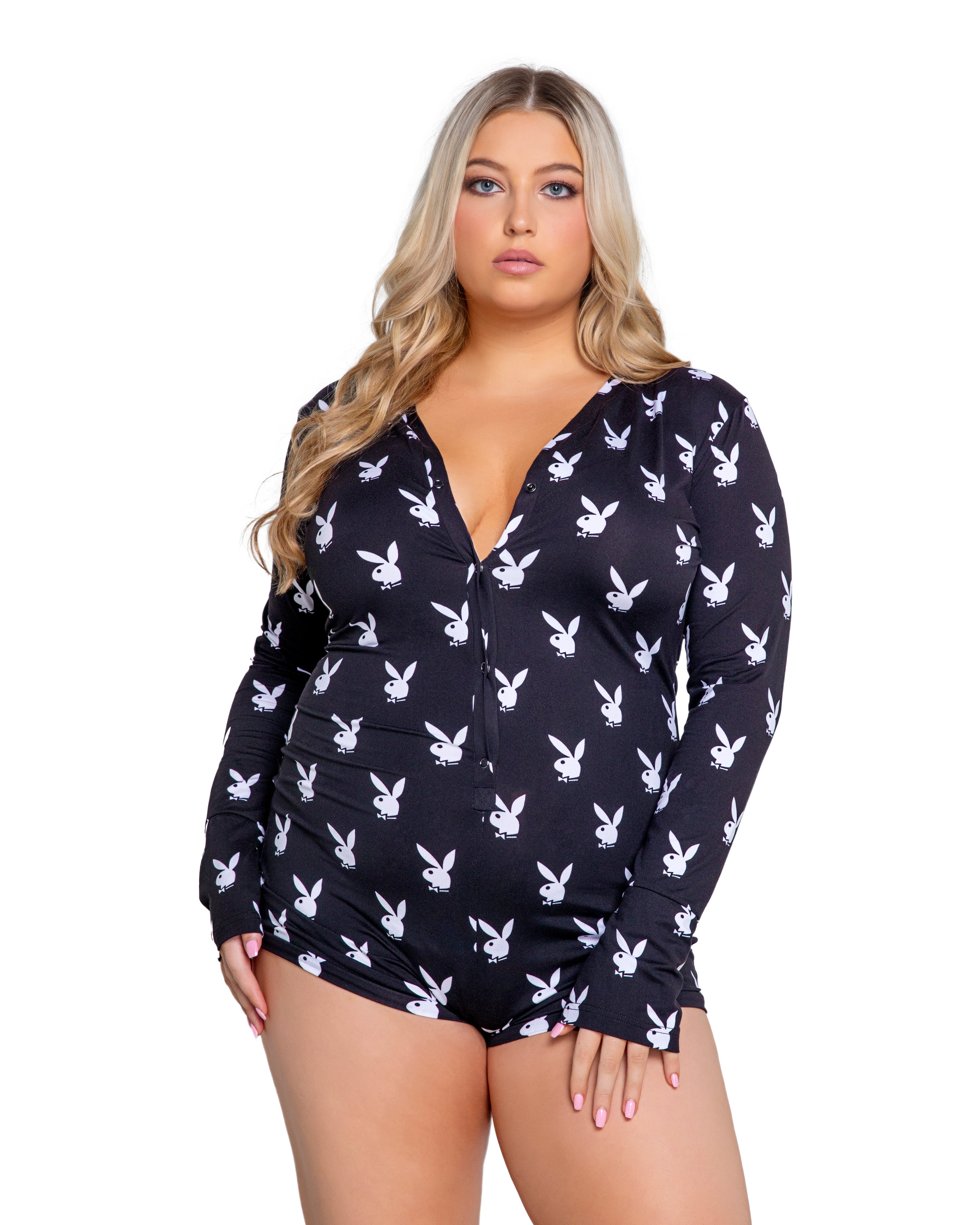 Black/white Glittering Playboy Slumber Bunny Romper Playboy Lingerie Size 3XL/4XL