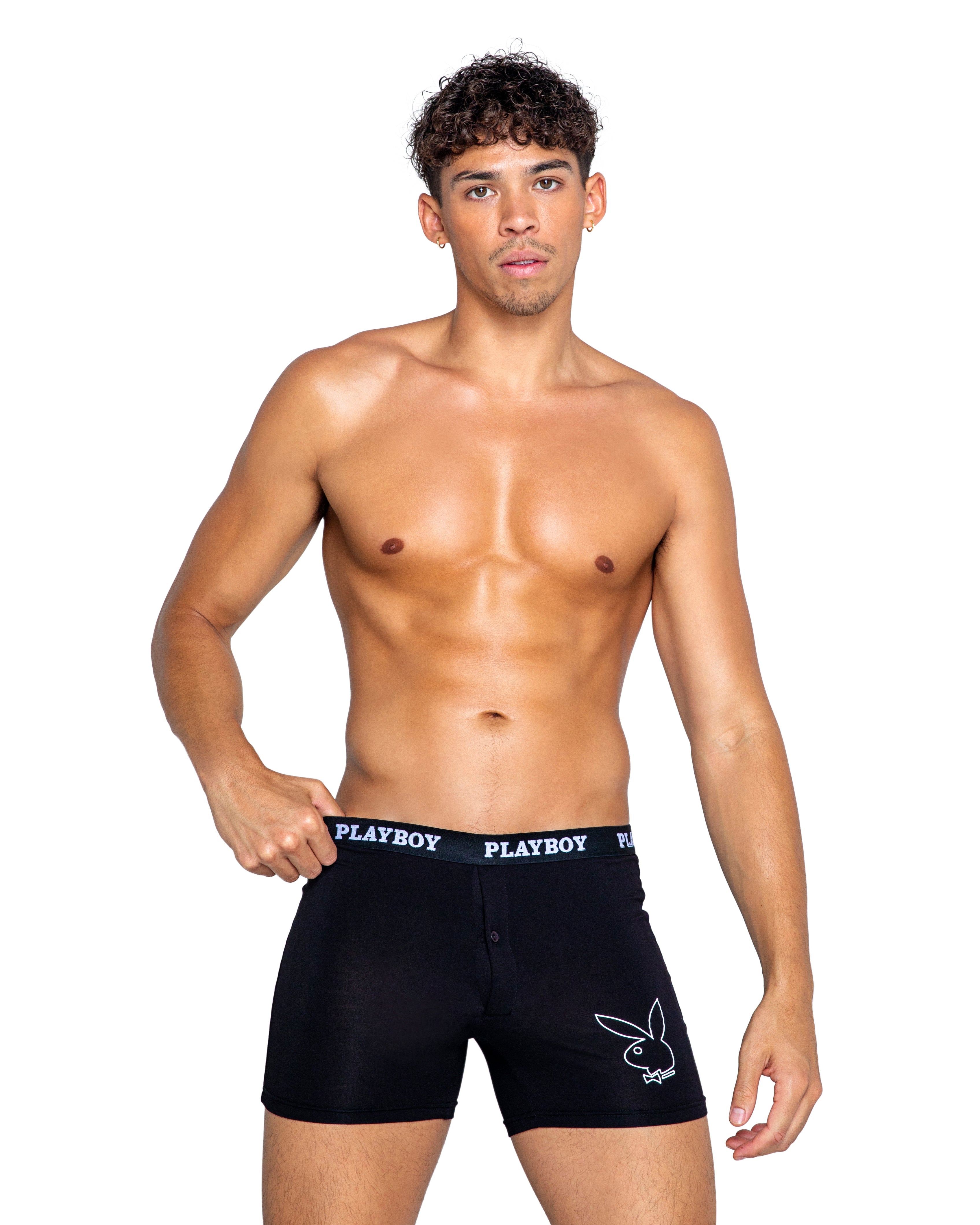 Black/white Graceful Playboy Mens Tuxedo Modal Classic Boxer Briefs Playboy Lingerie Size XL