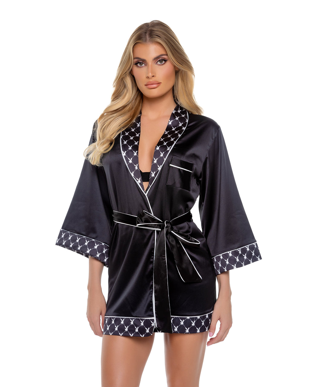 Black Mystic Playboy Bunny Smoke Lounge Robe Lingerie Size ONE SIZE