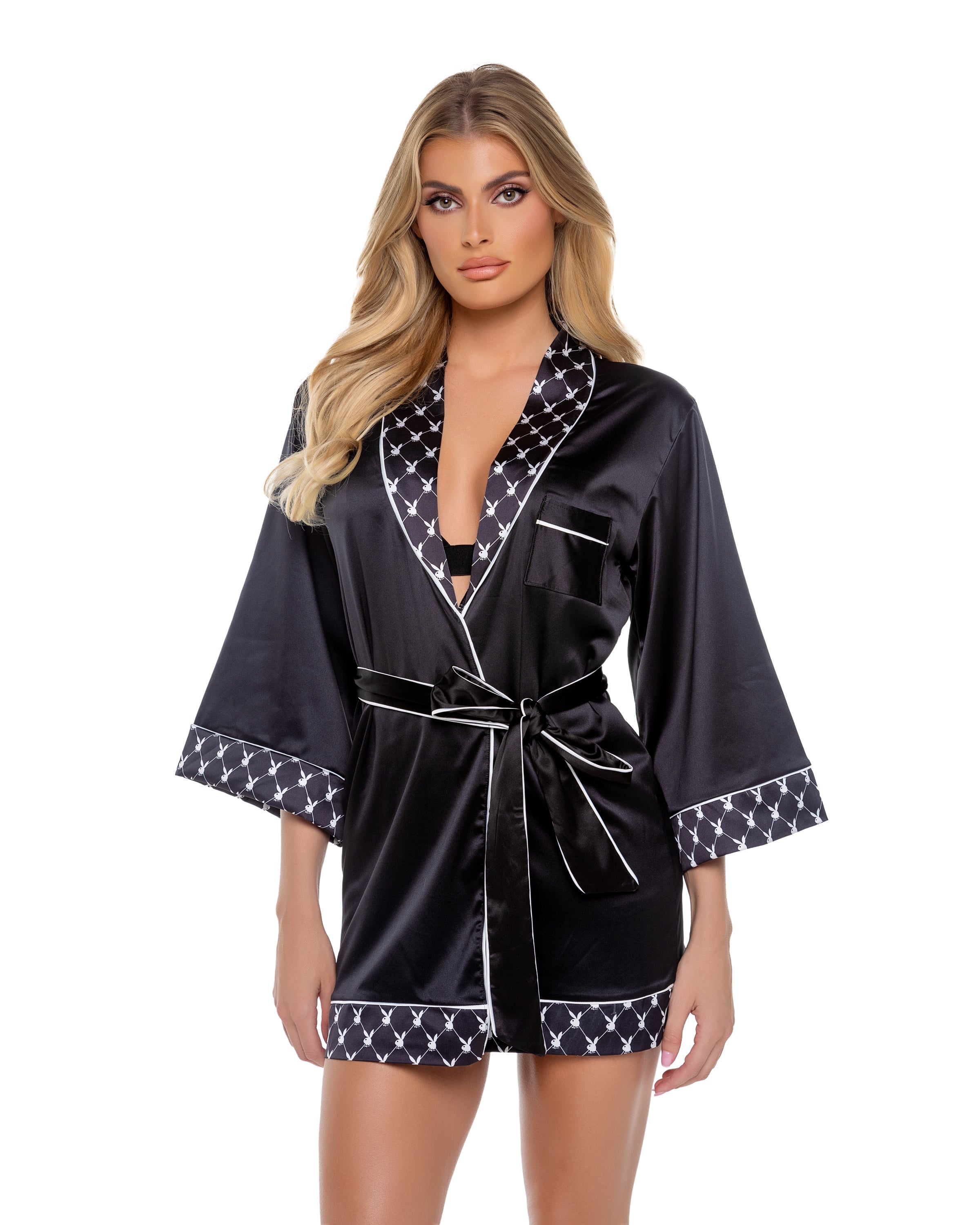 Black Mystic Playboy Bunny Smoke Lounge Robe Lingerie Size ONE SIZE