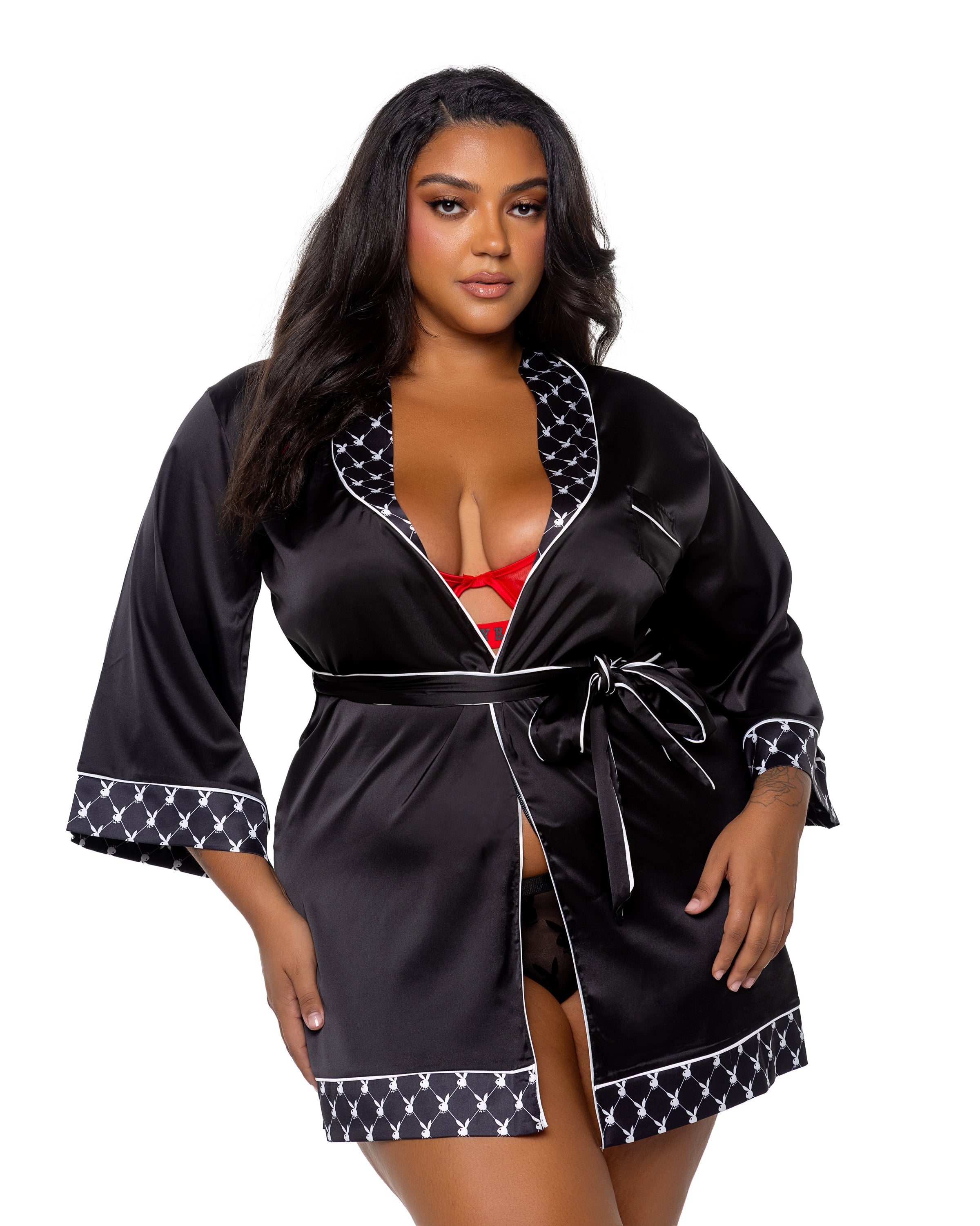 Black Mystic Playboy Bunny Smoke Lounge Robe Lingerie Size QUEEN