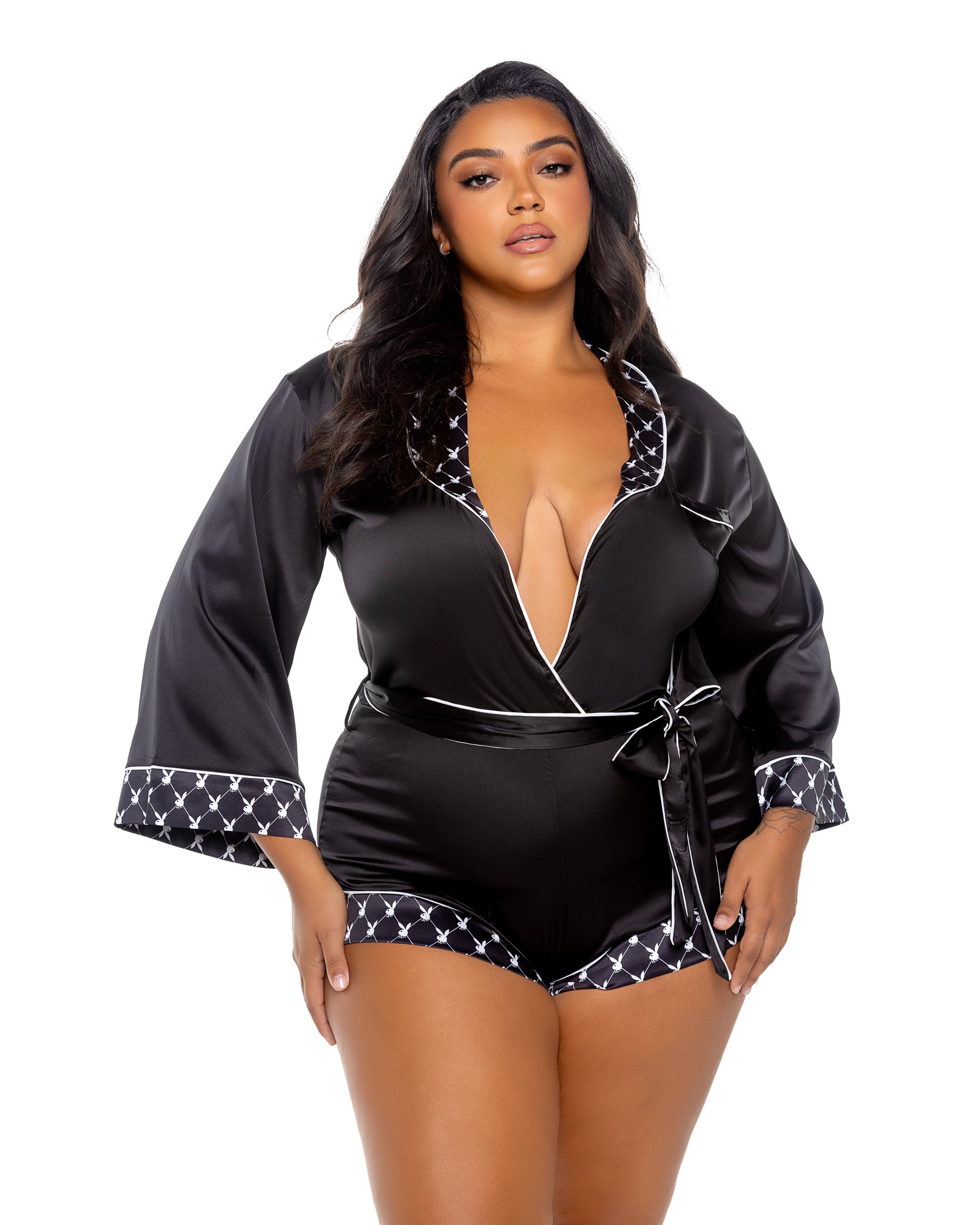 Black Dreamy Playboy Bunny Smoke Lounge Romper Lingerie Size 2X