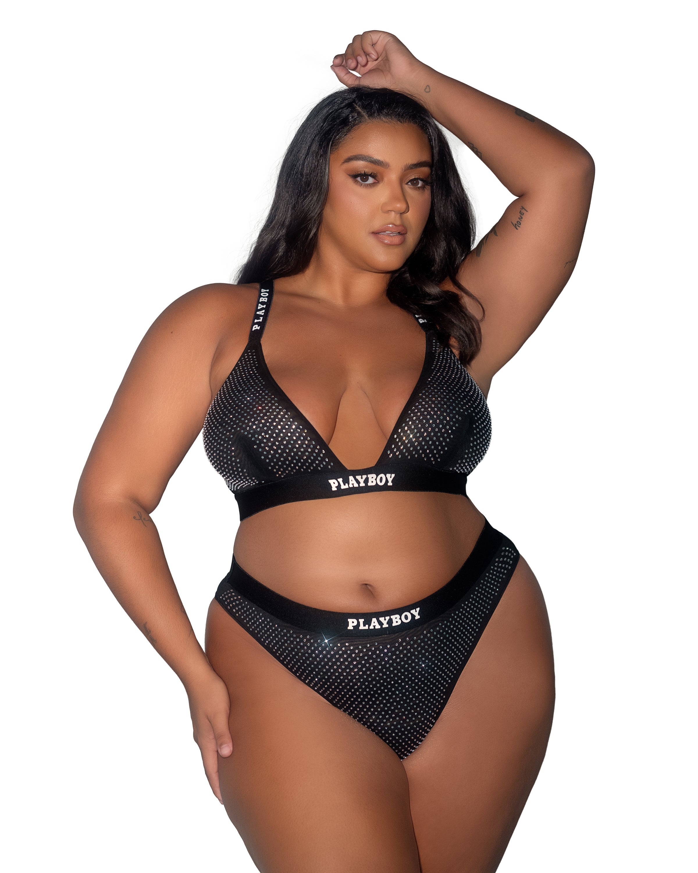 Black Bewitching Playboy Disco Fever 2pc Set Lingerie Size 2X