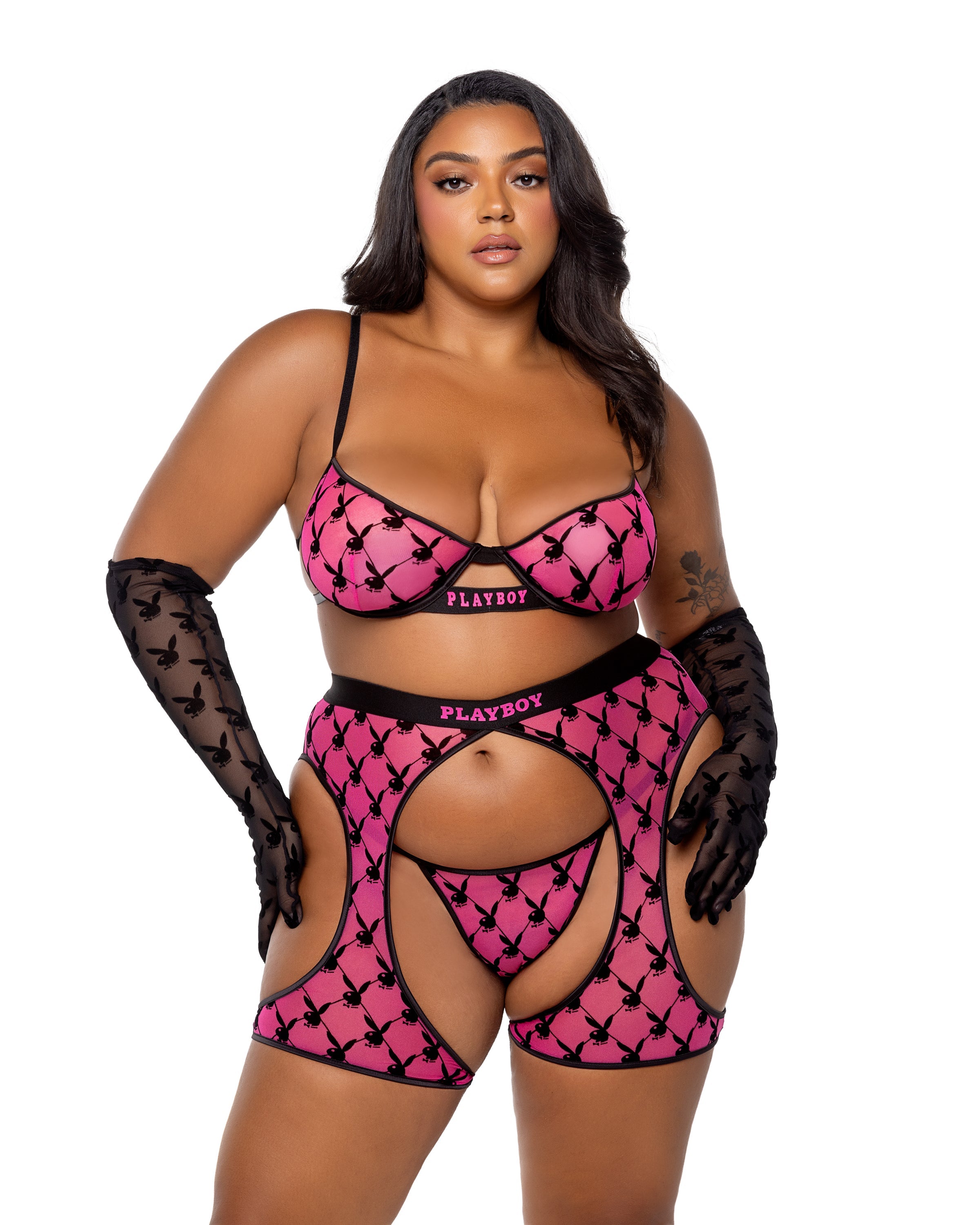 Pink Divine Playboy Flocked Bunny Chaps Lingerie Size 2X