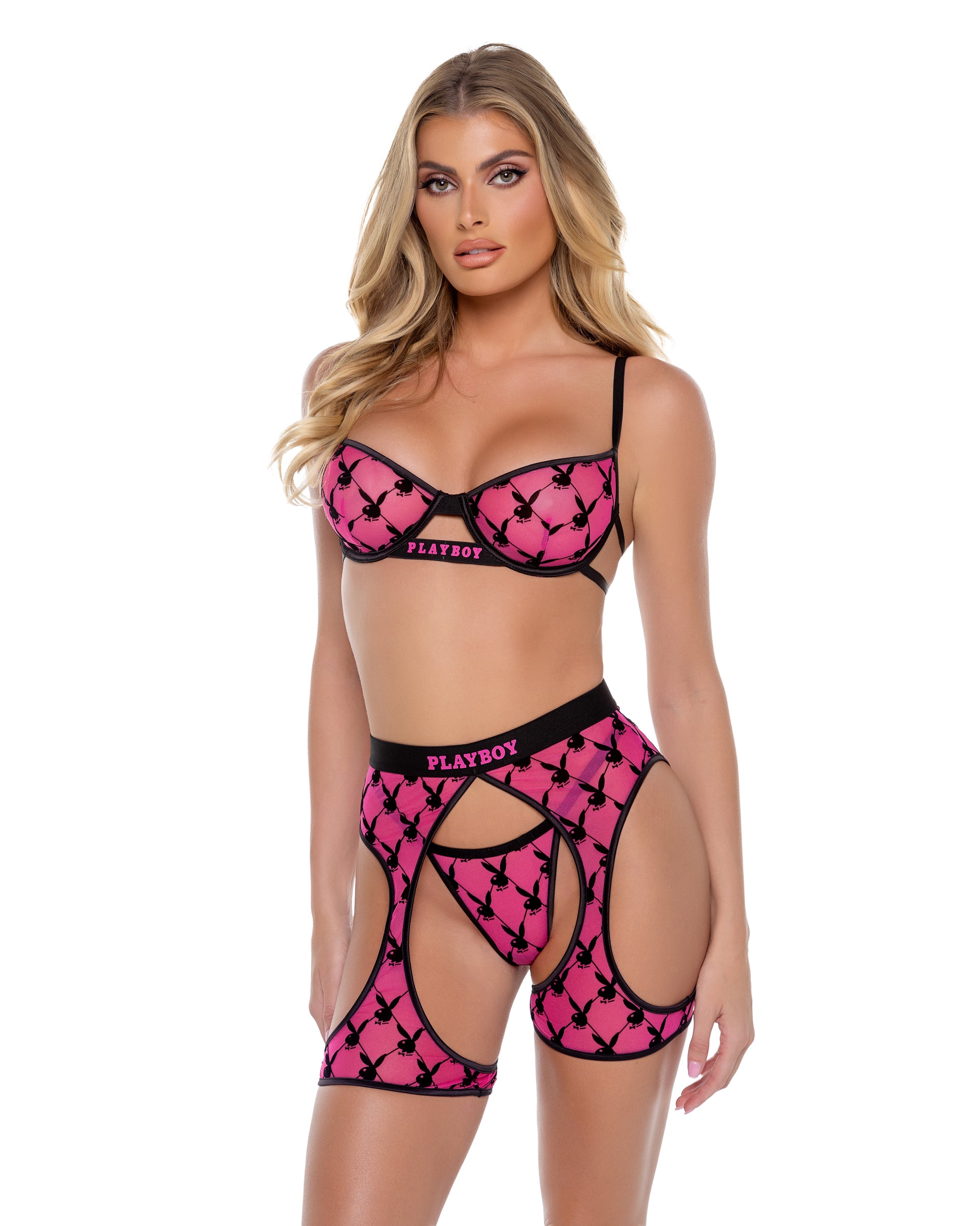 Pink Divine Playboy Flocked Bunny Chaps Lingerie Size X-LARGE