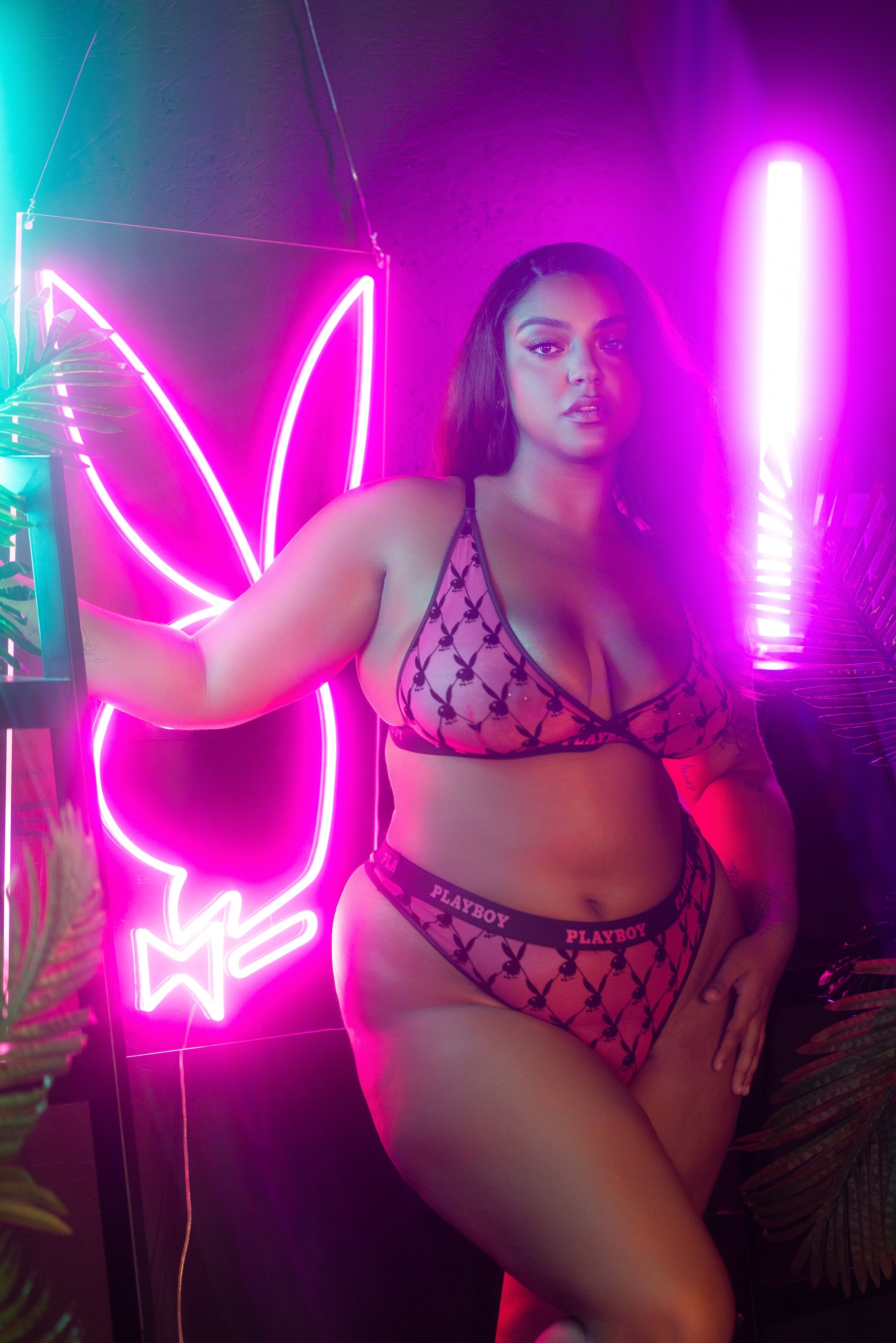 Goddess Playboy Flocked Bunny Bralette 2pc Set Lingerie